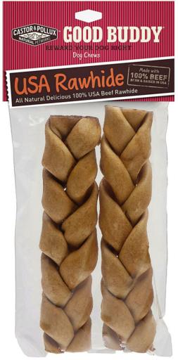 Castor and Pollux Good Buddy USA Rawhide Braided Chicken Natural Dog Chews - 7-8 Inch - 2 Pack  