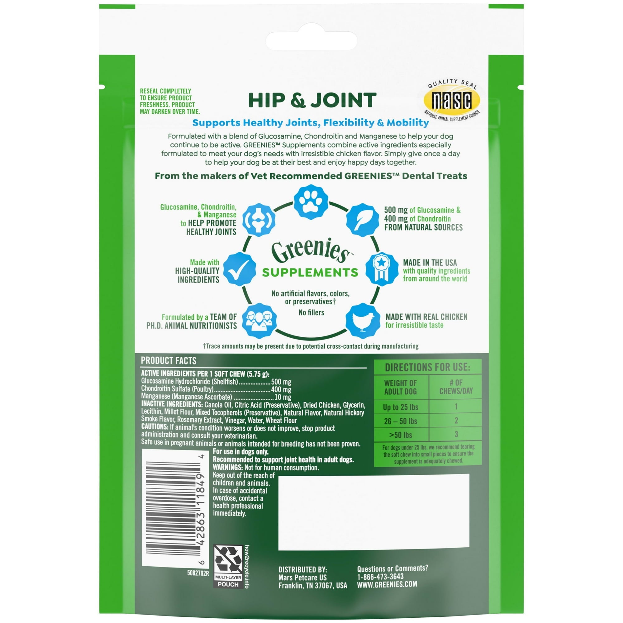 Greenies Hip and Joint Chicken Adult Soft Chew Dog Supplements - 30 Count - 6.08 Oz - 6 Pack