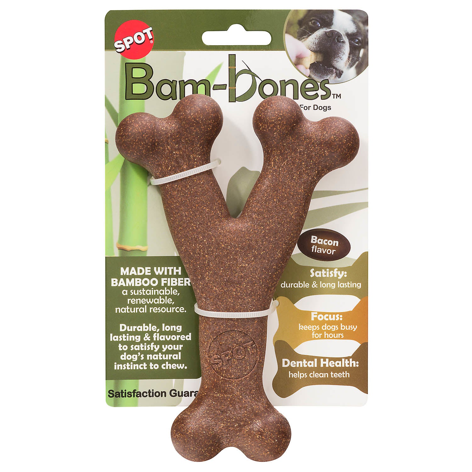 Ethical SPOT Bam-Bones Wishbone Bacon Flavored Bamboo and Nylon Chew Dog Toy - Large - 7 Inch