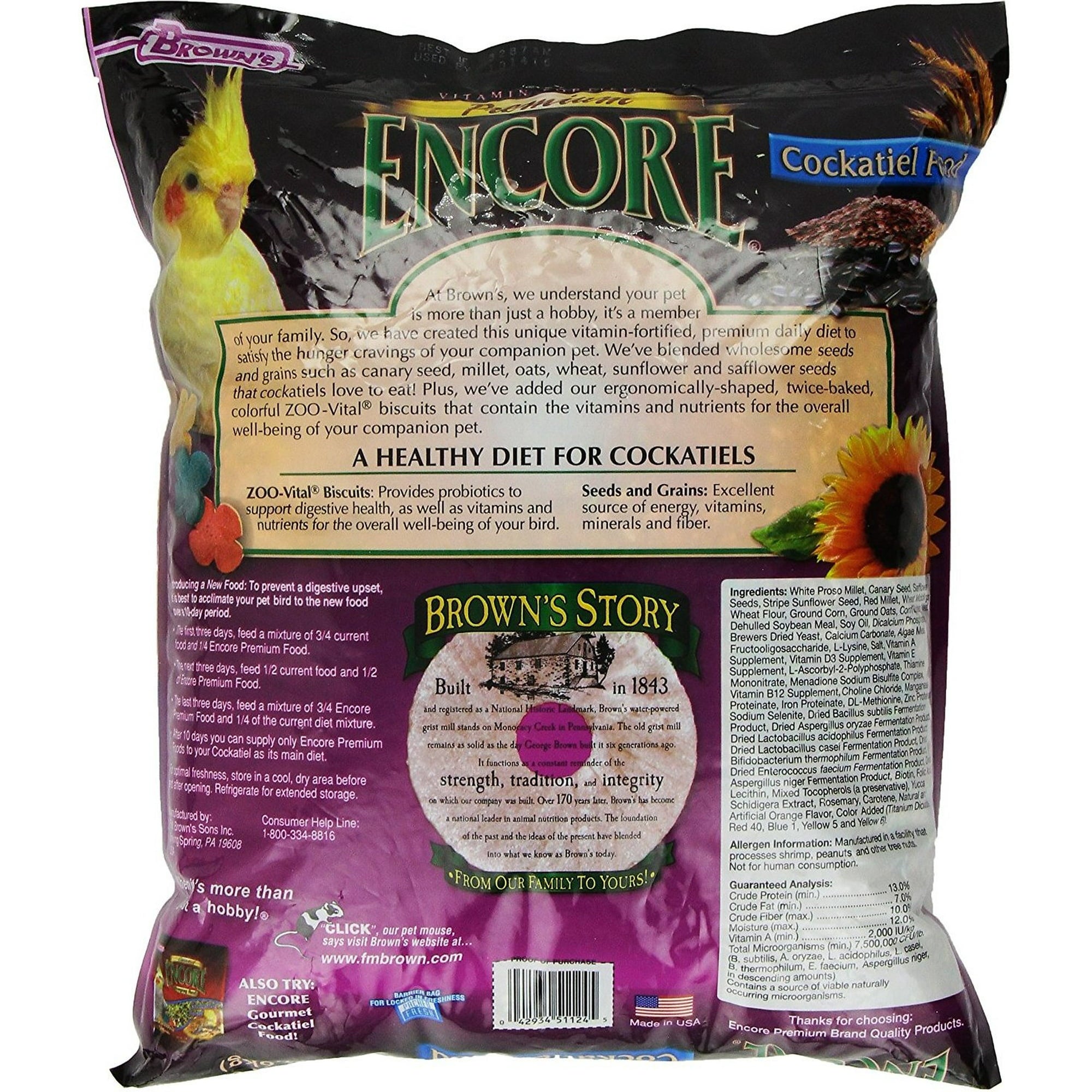 F.M. Brown's Encore Premium Cockatiel Bird Food