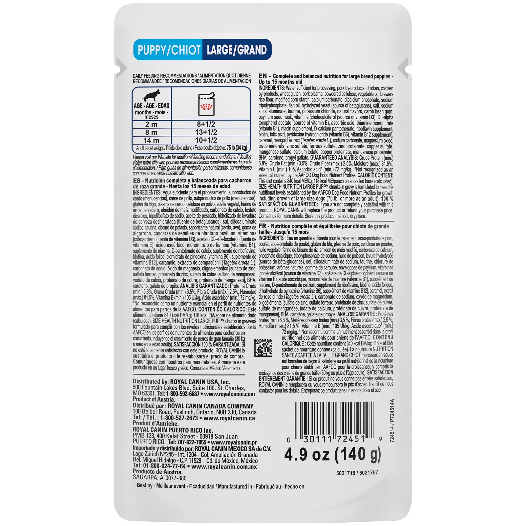 Royal Canin Size Health Nutrition Chunks in Gravy Large-Breed Puppy Wet Dog Food Pouch - 4.9 Oz - Case of 10  