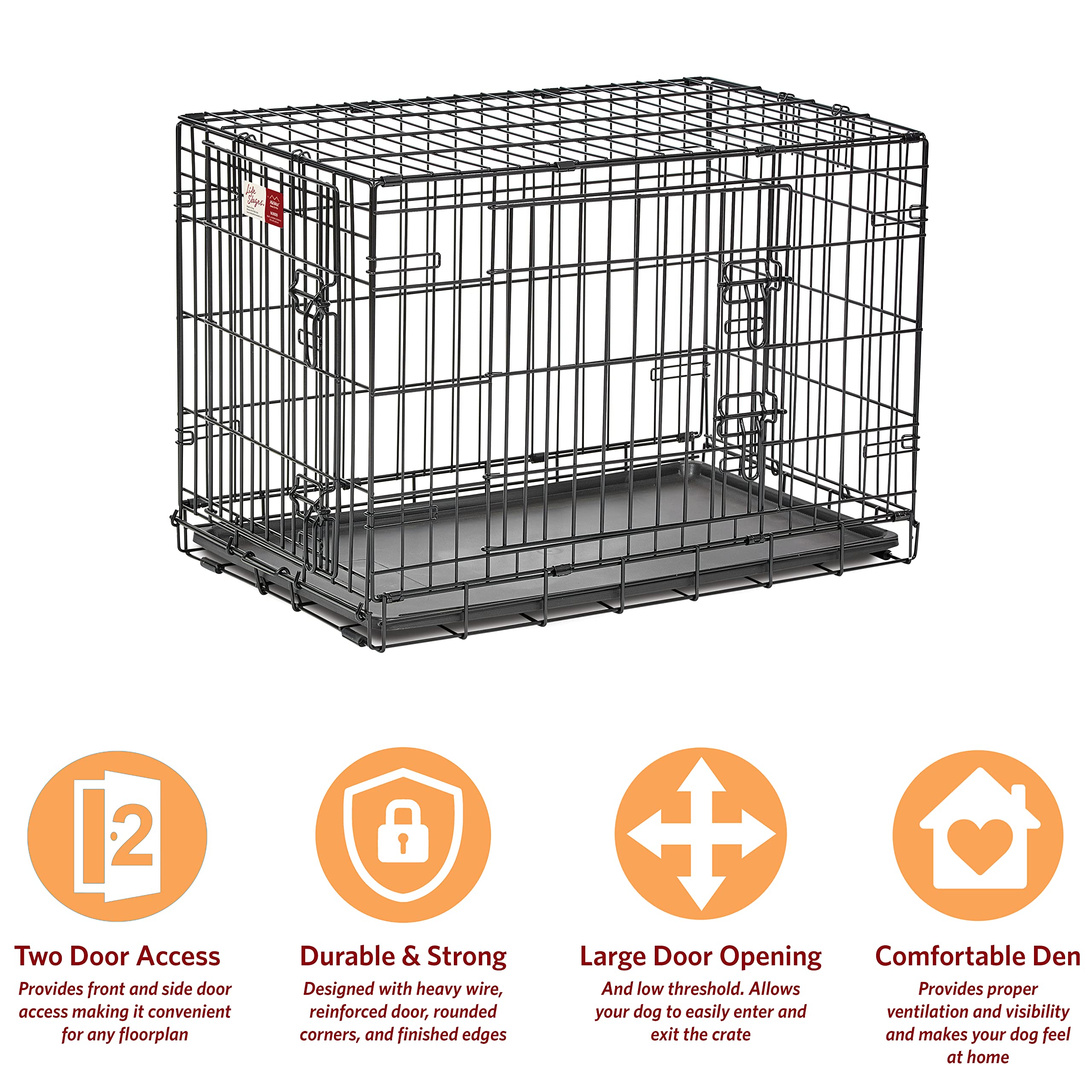 Midwest Contour Metal Folding Double Door Dog Crate - 30" X 19" X 21" Inches  