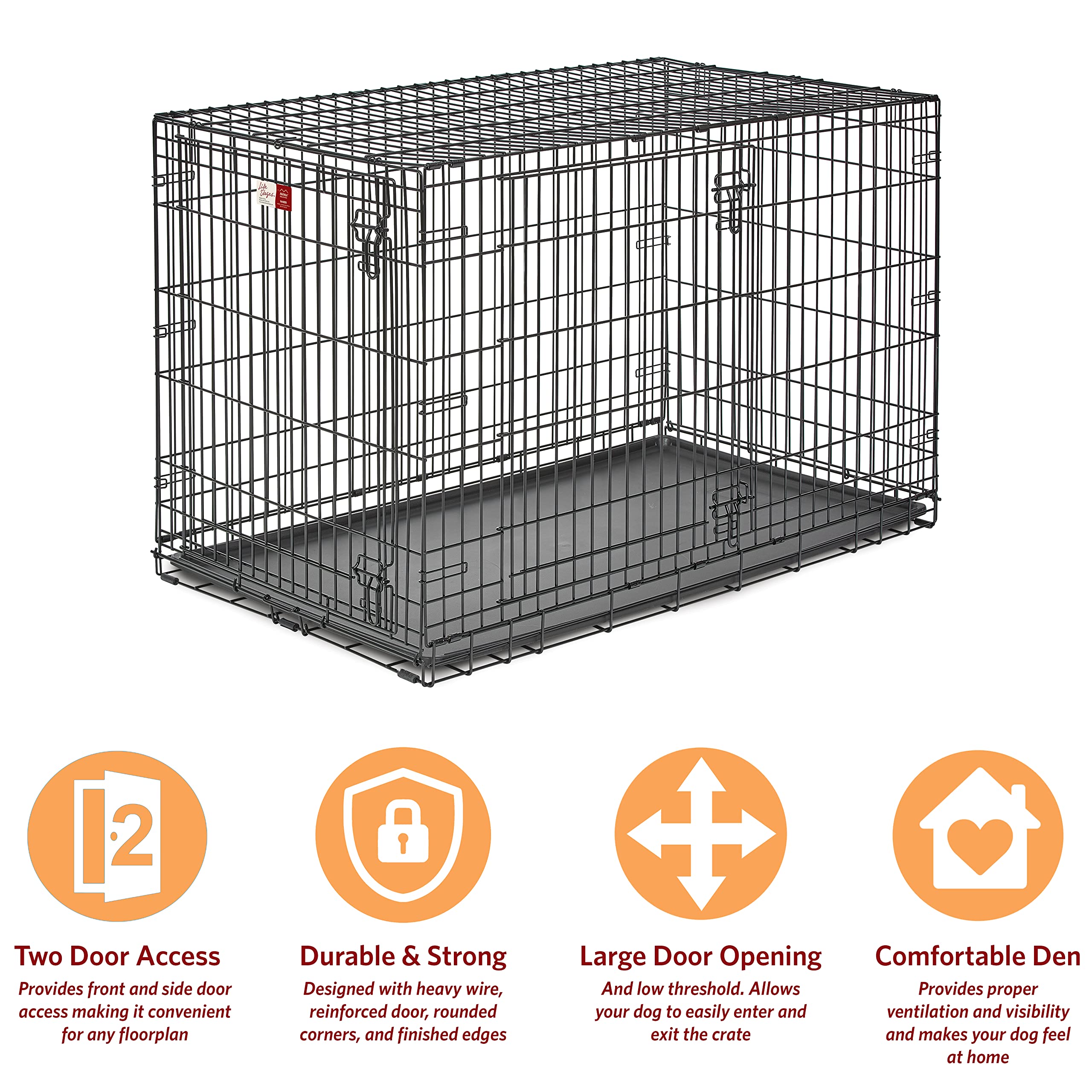 Midwest Contour Metal Folding Double Door Dog Crate - 48" X 30" X 33" Inches  