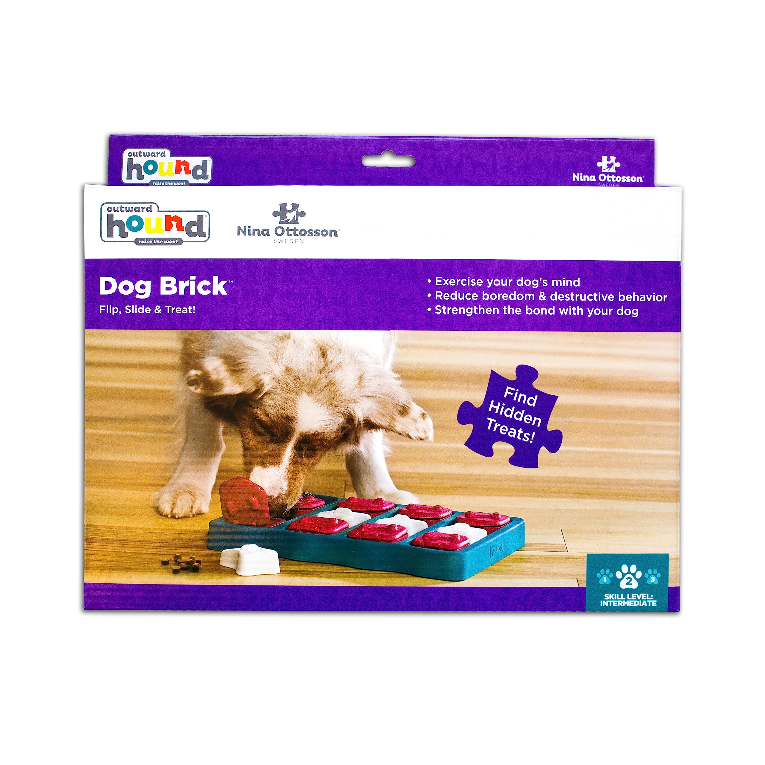 Outward Hound Nina Ottosson Interactive Treat Rewarding Brick Puzzle Feeding Dog Toy - Blue  