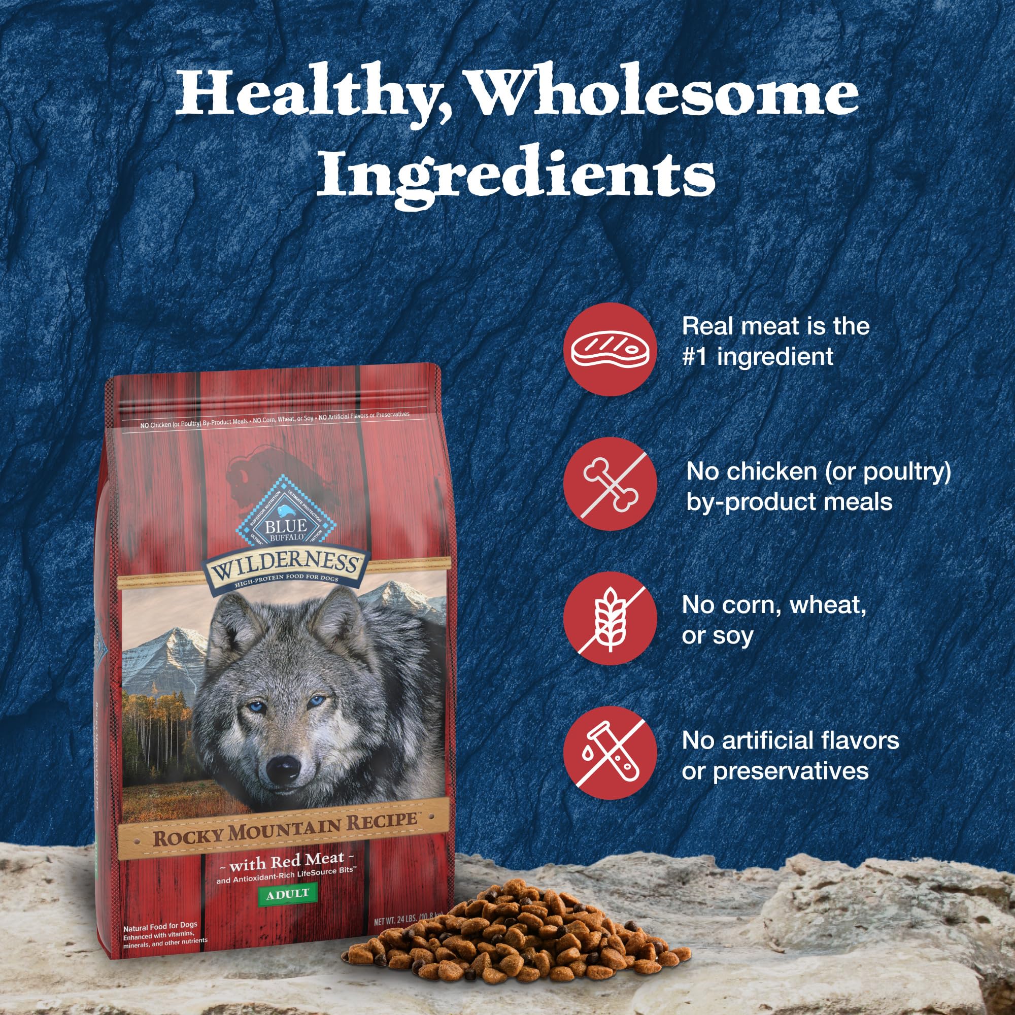 Blue Buffalo Wilderness Rocky Mountain Recipe High-Protein Dry Dog Food - 24 Lbs  