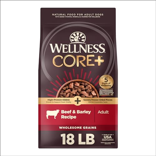Wellness CORE+ Wholesome Grains High-Protein Beef and Barley Adult Freeze-Dried Pieces and Dry Dog Food - 18 Lbs
