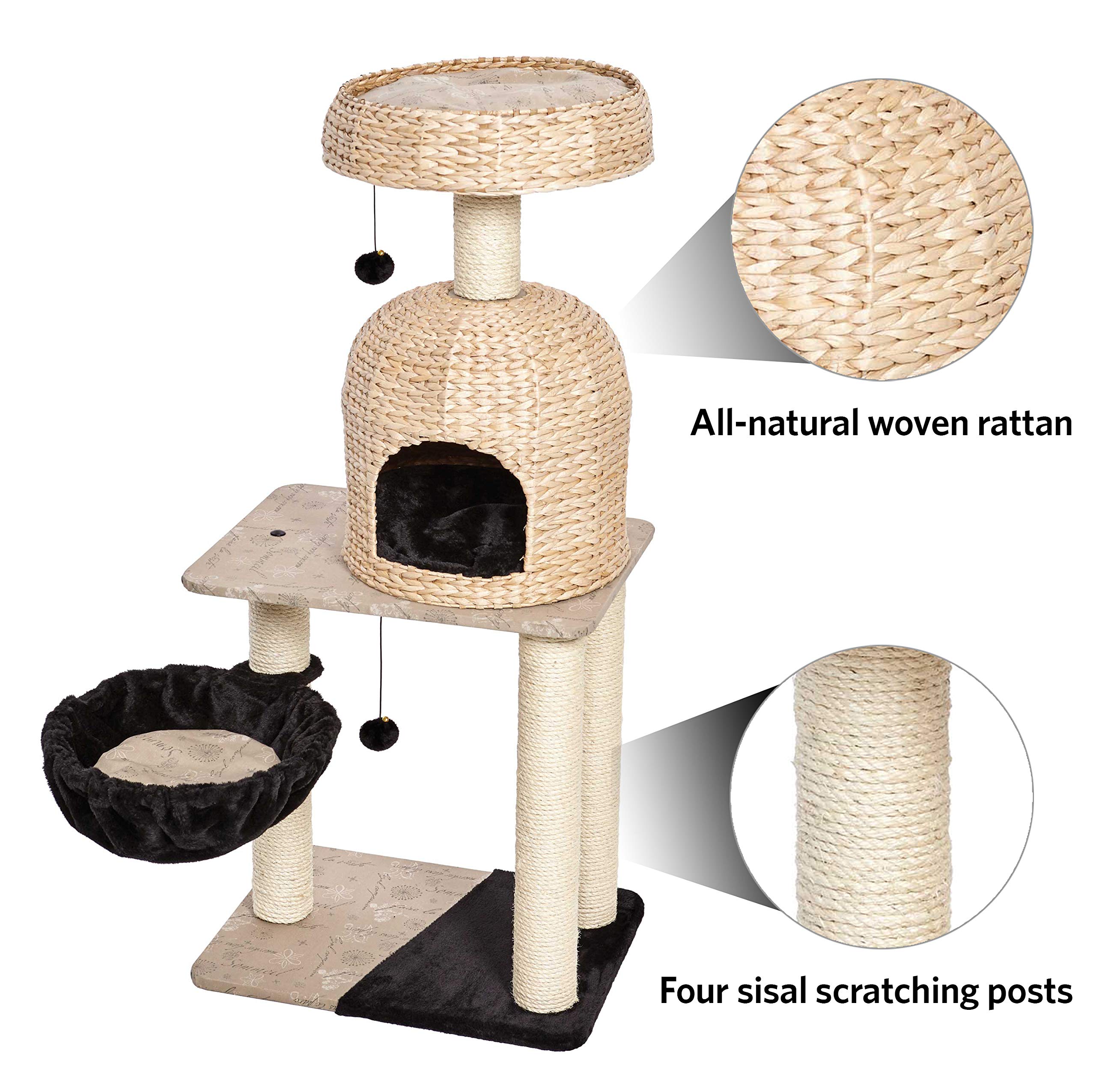 Midwest Nuvo Reid Fine N' Fun Wicker 4-Tier Cat Tree Furniture - Beige  