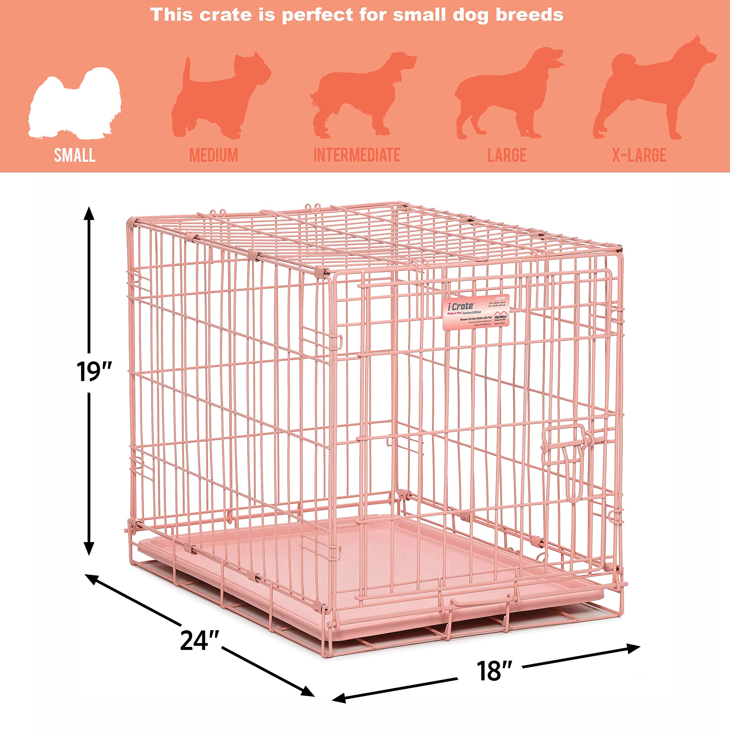 Midwest I-Crate Metal Folding Single Door Crate Carrier - Pink - 24" X 18" X 19" Inches  