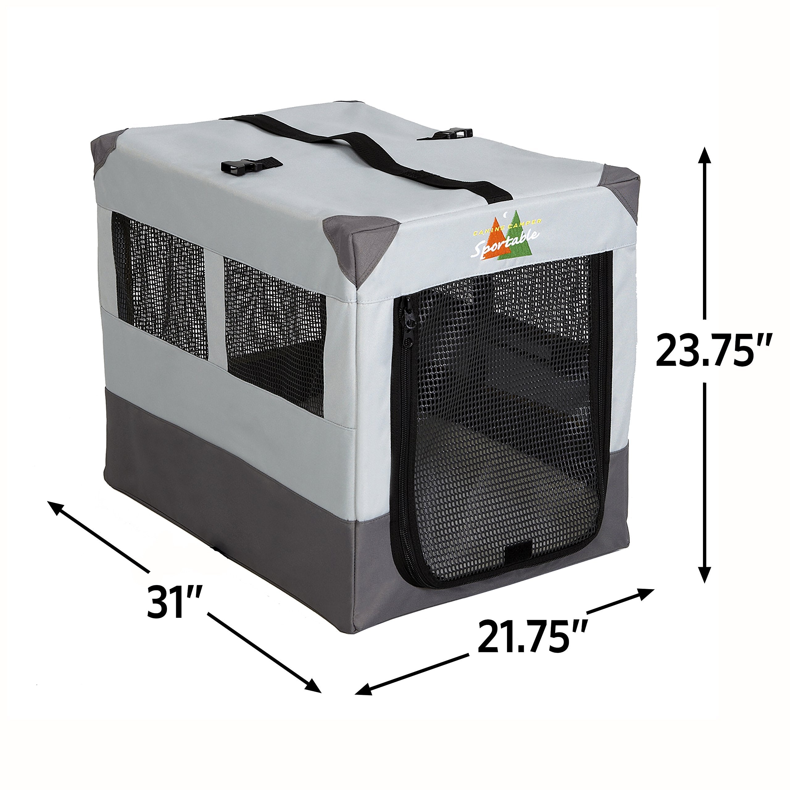 Midwest Canine Camper Pop-Up Tent Soft Folding Dog Crate - Gray - 30" X 20" X 19.5" In  