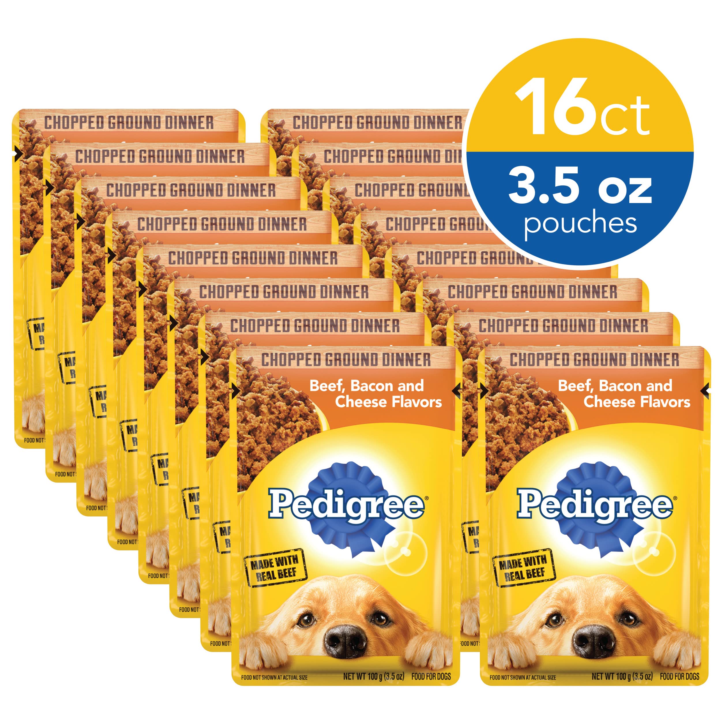 Pedigree Chopped Ground Dinner Beef Bacon and Cheese Wet Dog Food Pouch - 3.5 Oz - Case of 16  