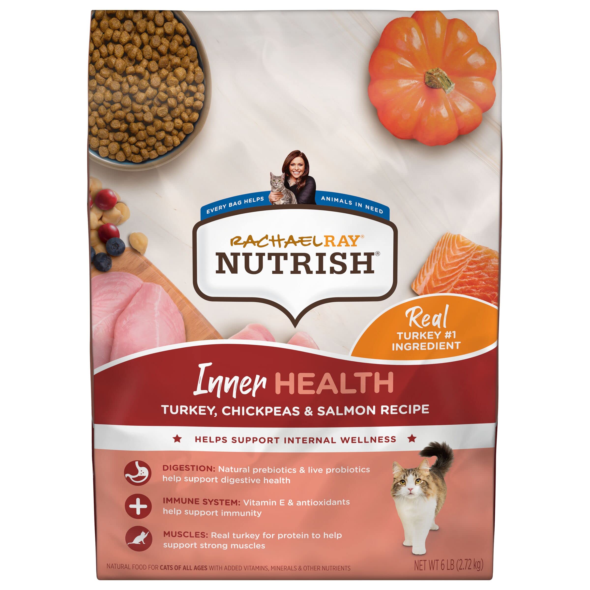 Rachael Ray Nutrish Inner Health Turkey and Salmon with Chickpeas Recipe Dry Cat Food - 6 Lbs  