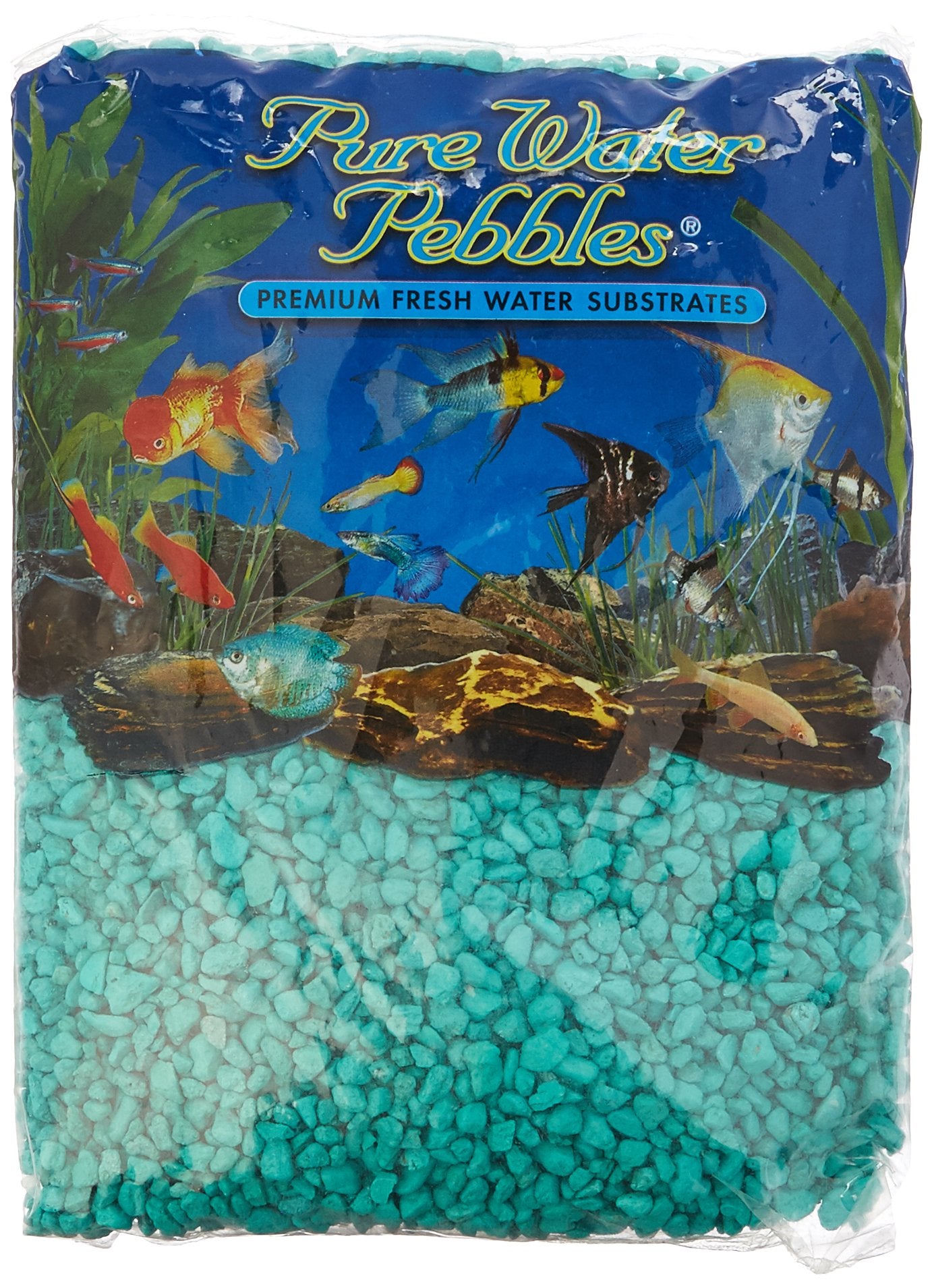 World Wide Imports Pure Water Pebbles for Freshwater Aquarium - Turquise - 5 Lbs - Case of 6  