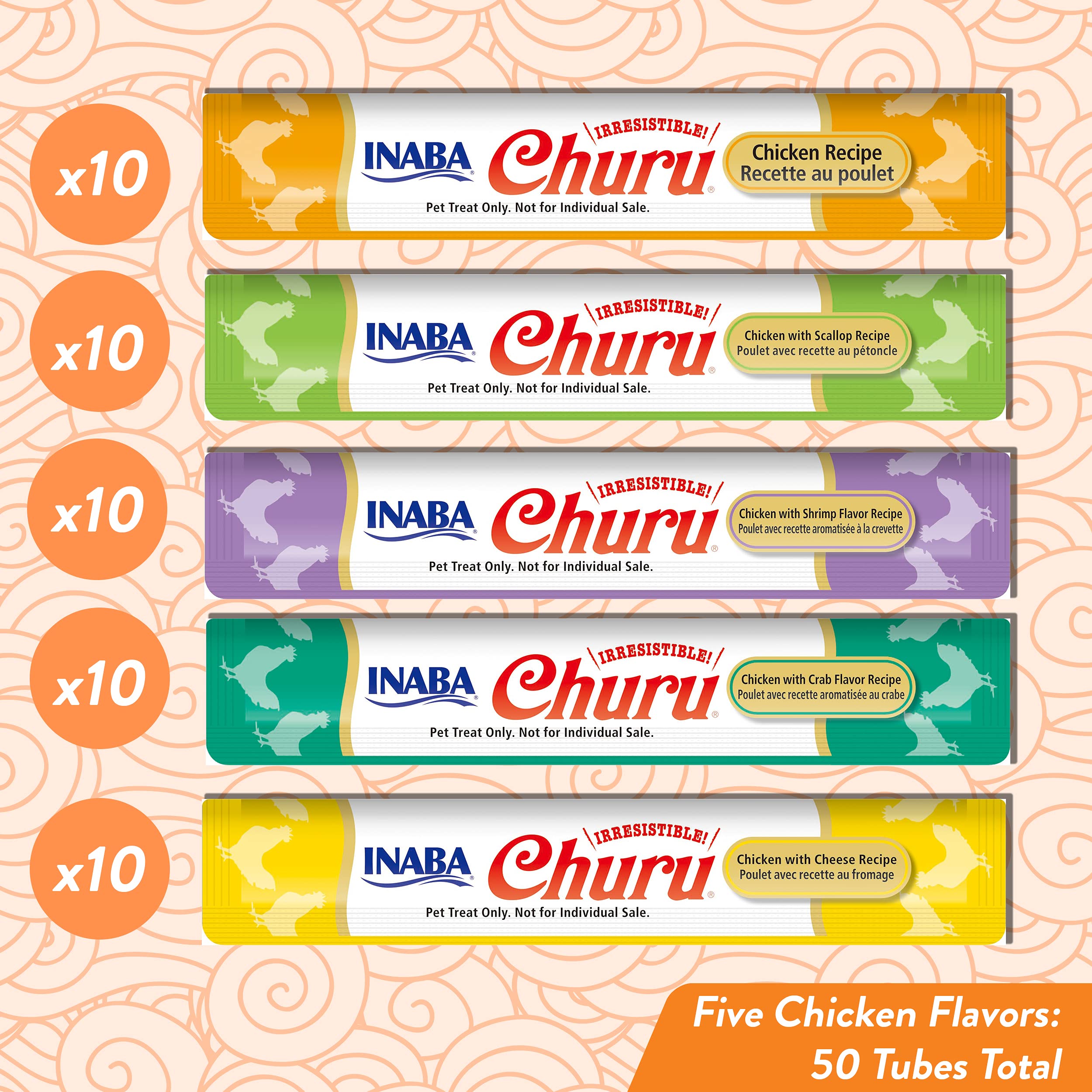 Inaba Churu Purees Grain-Free Lickable and Squeezable Puree Cat Treat Pouches - Assorted - .5 Oz - Case of 50  