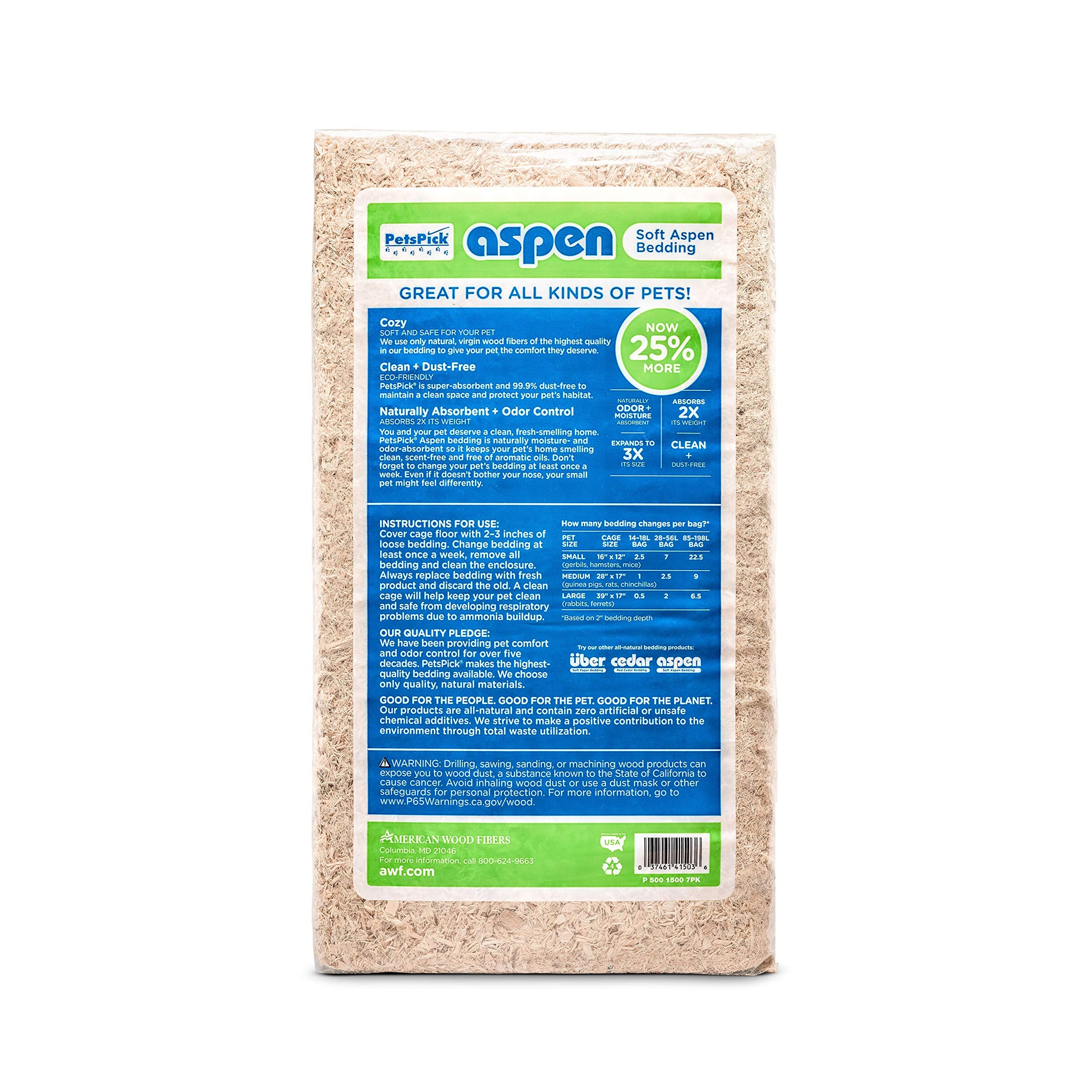 Northeastern Aspen Wood Shredded Small Animal Bedding - 3,200 Cubic Inches - 4 Count  