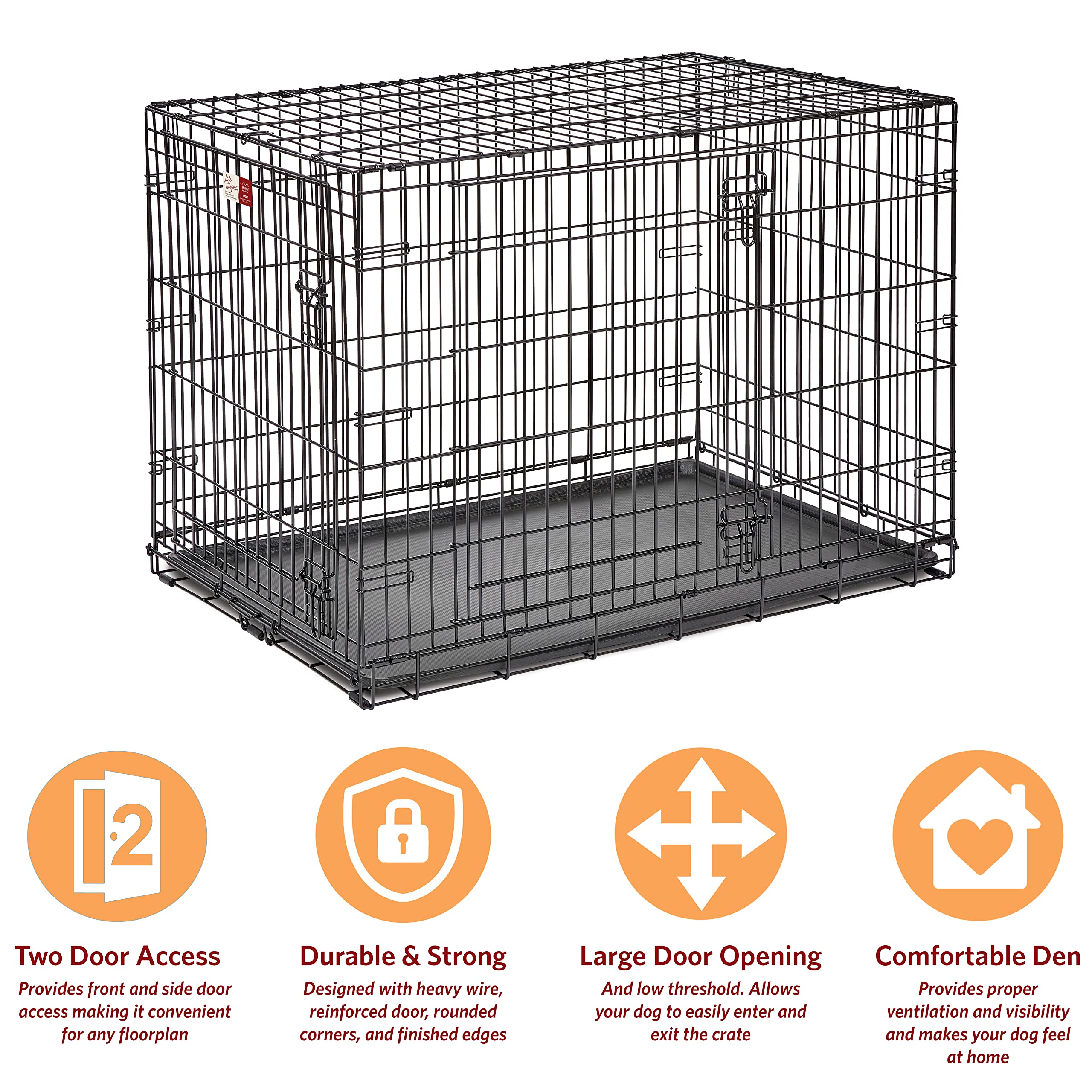 Mclovin's Pet Double Door Folding Metal Dog Crate - Black - 42" Inches  