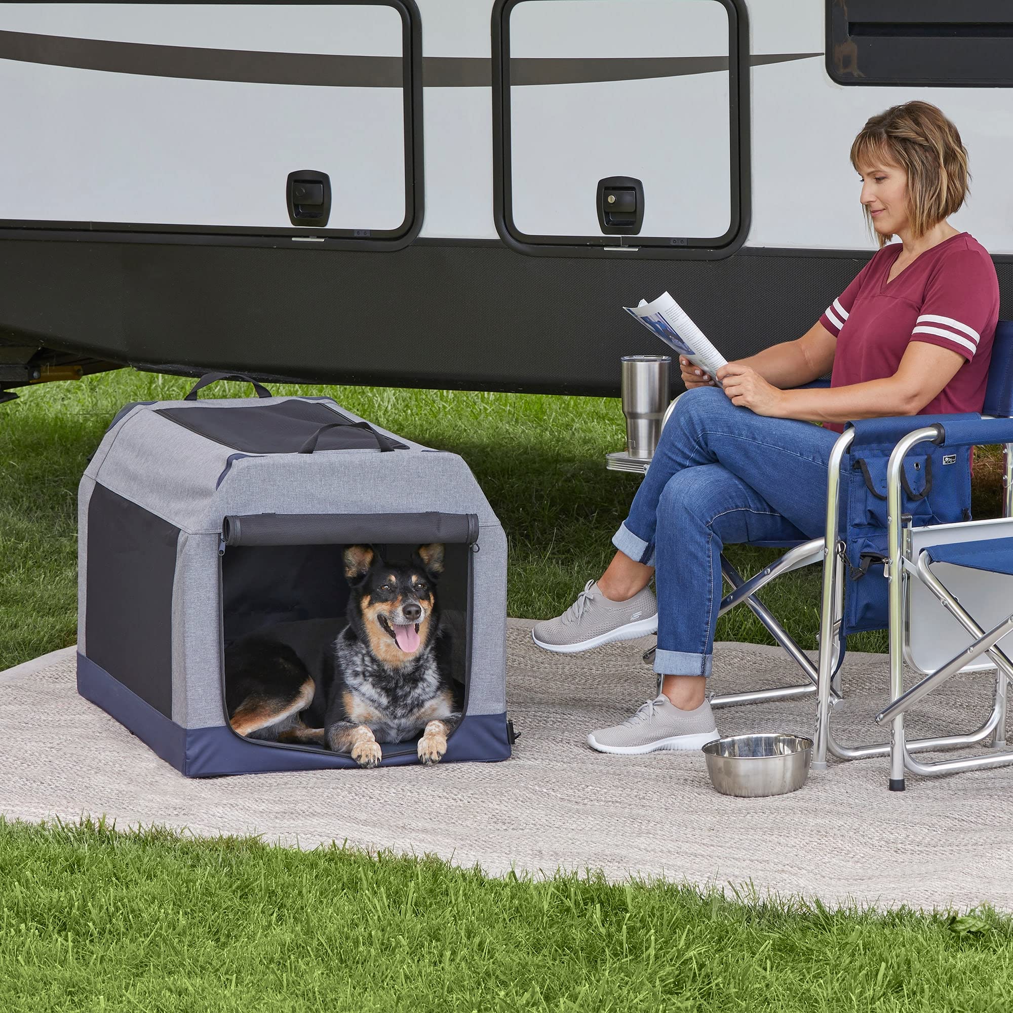 Midwest Canine Camper Pop-Up Tent Soft Folding Dog Crate - Gray - 36
