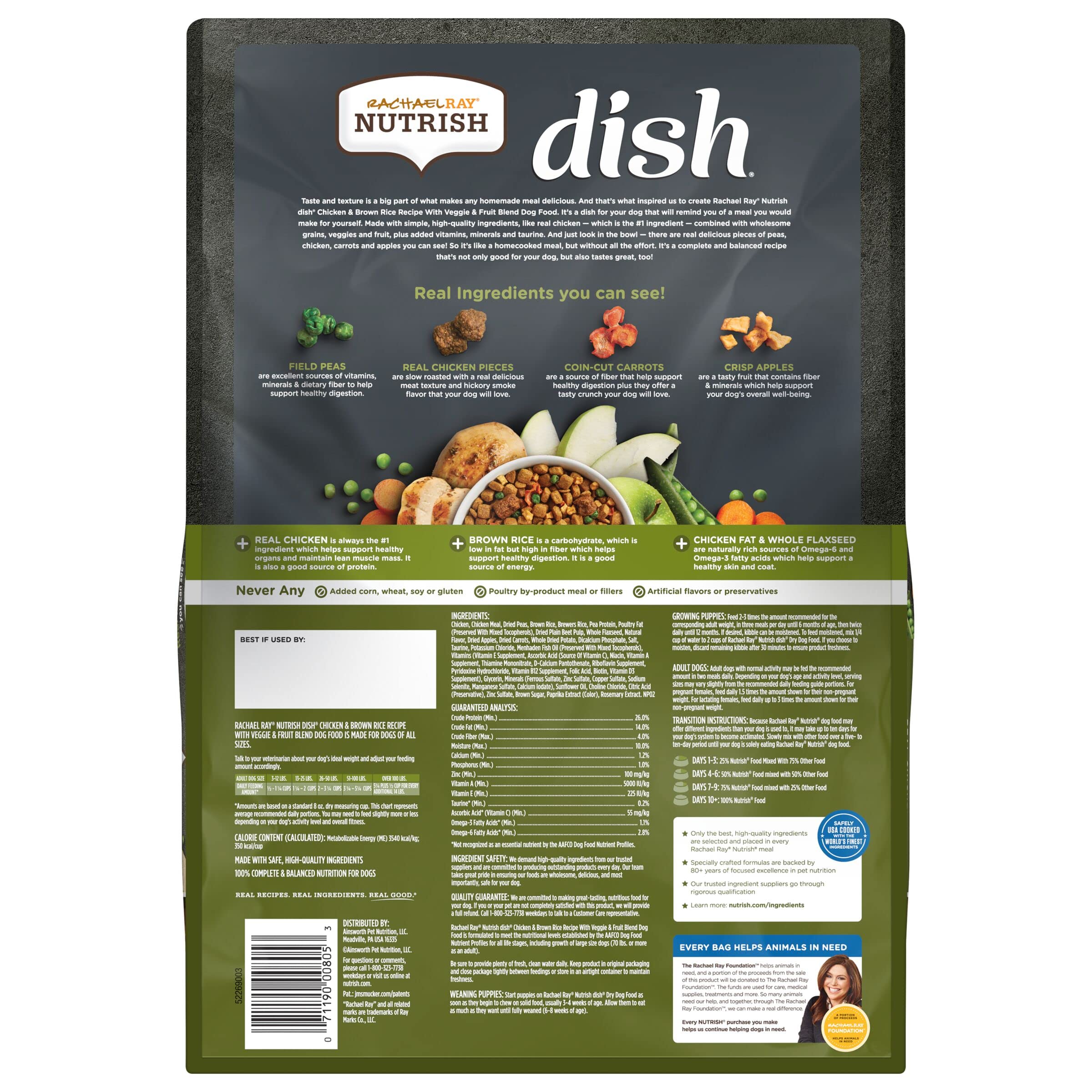 Rachael Ray Nutrish Dish Chicken and Brown Rice Recipe with Veggies and Fruits Recipe Dry Dog Food - 11.5 Lbs  