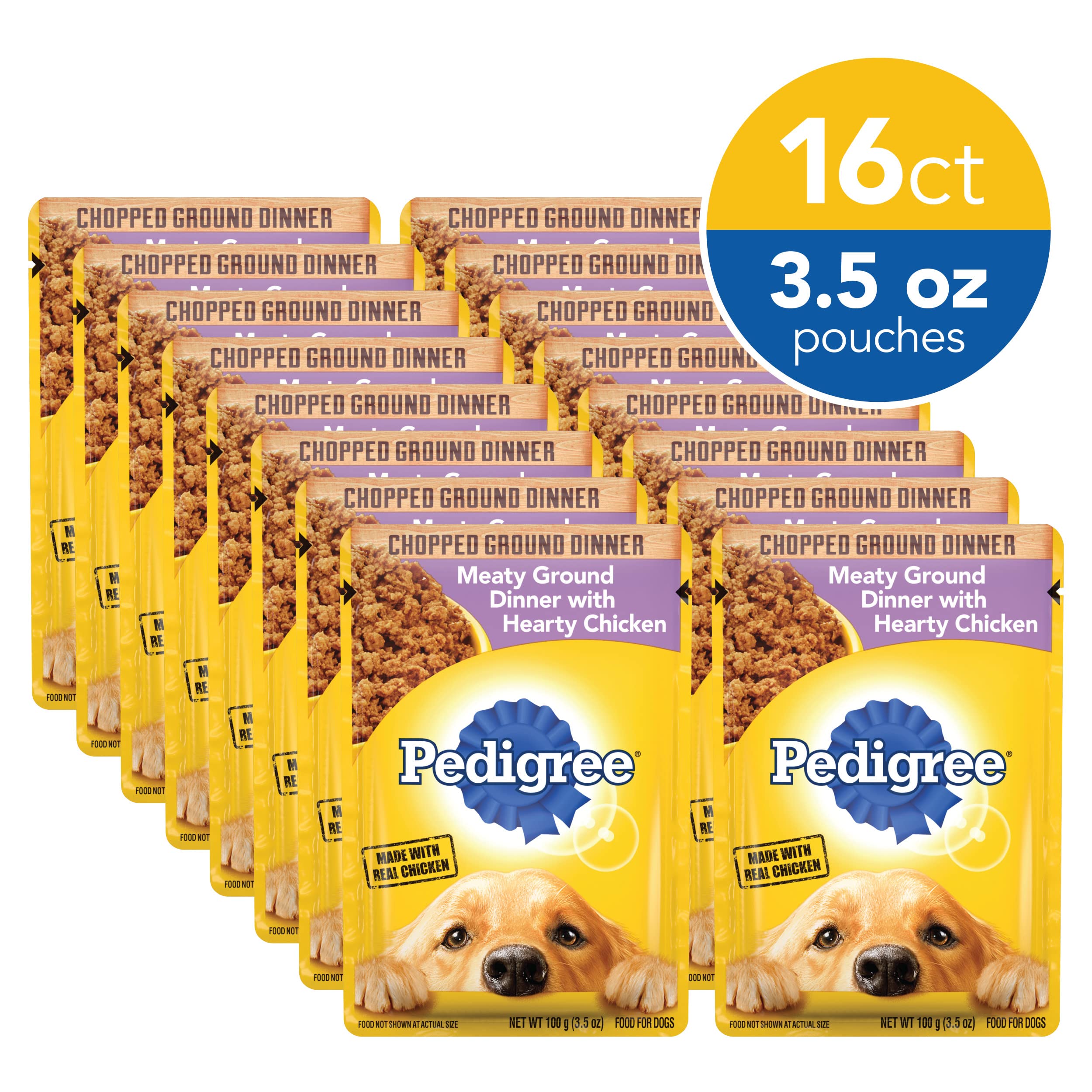 Pedigree Chopped Ground Dinner Meaty Chicken Wet Dog Food Pouch - 3.5 Oz - Case of 16  