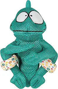 GoDog Double Chew Guard Mesh Amphibian Chameleon Squeak and Chew Dog Toy - Green - Large