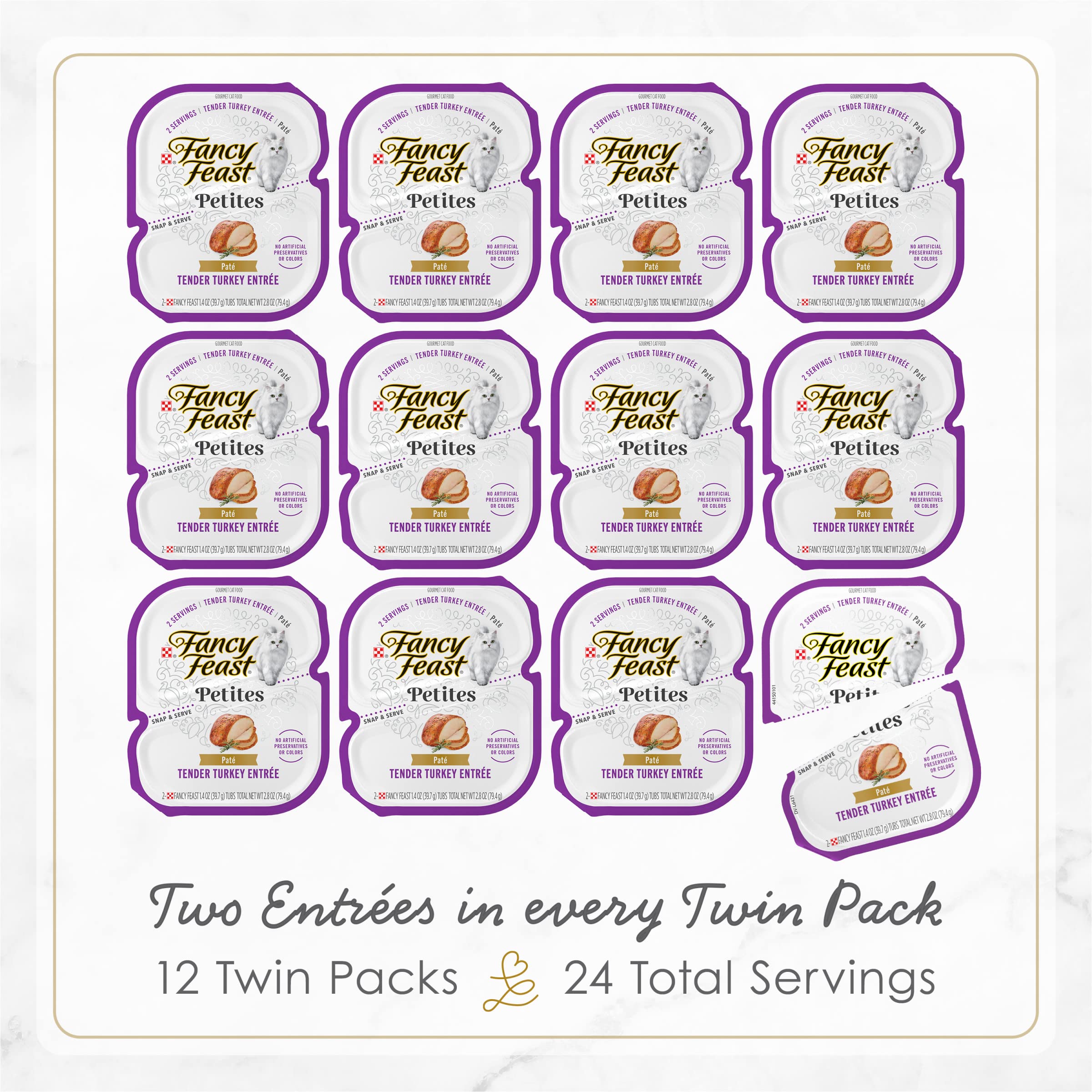 Purina Fancy Feast Petites Roasted Turkey Pate Entrée Wet Cat Food Trays - 2.8 Oz - Case of 12  