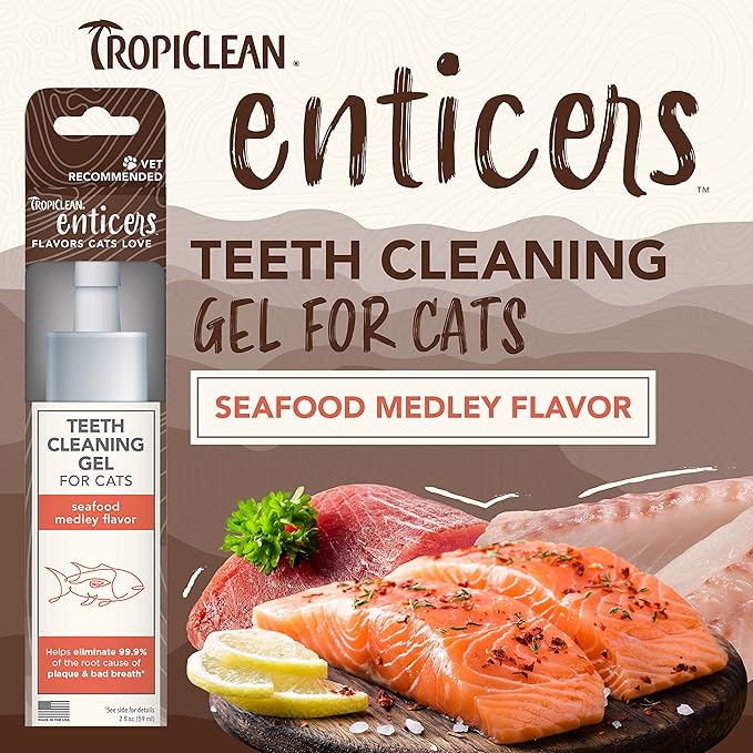 Tropiclean Enticers Seafood Medley Flavor Dental Oral Cat Teeth Cleaning Gel - 2 Oz