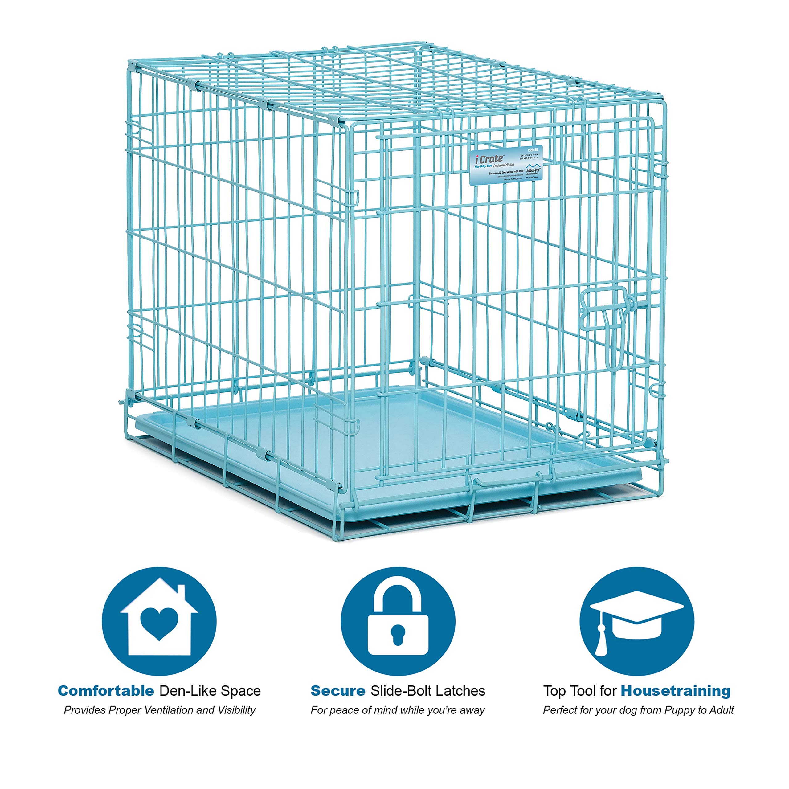 Midwest I-Crate Metal Folding Single Door Crate Carrier - Blue - 24" X 18" X 19" Inches  