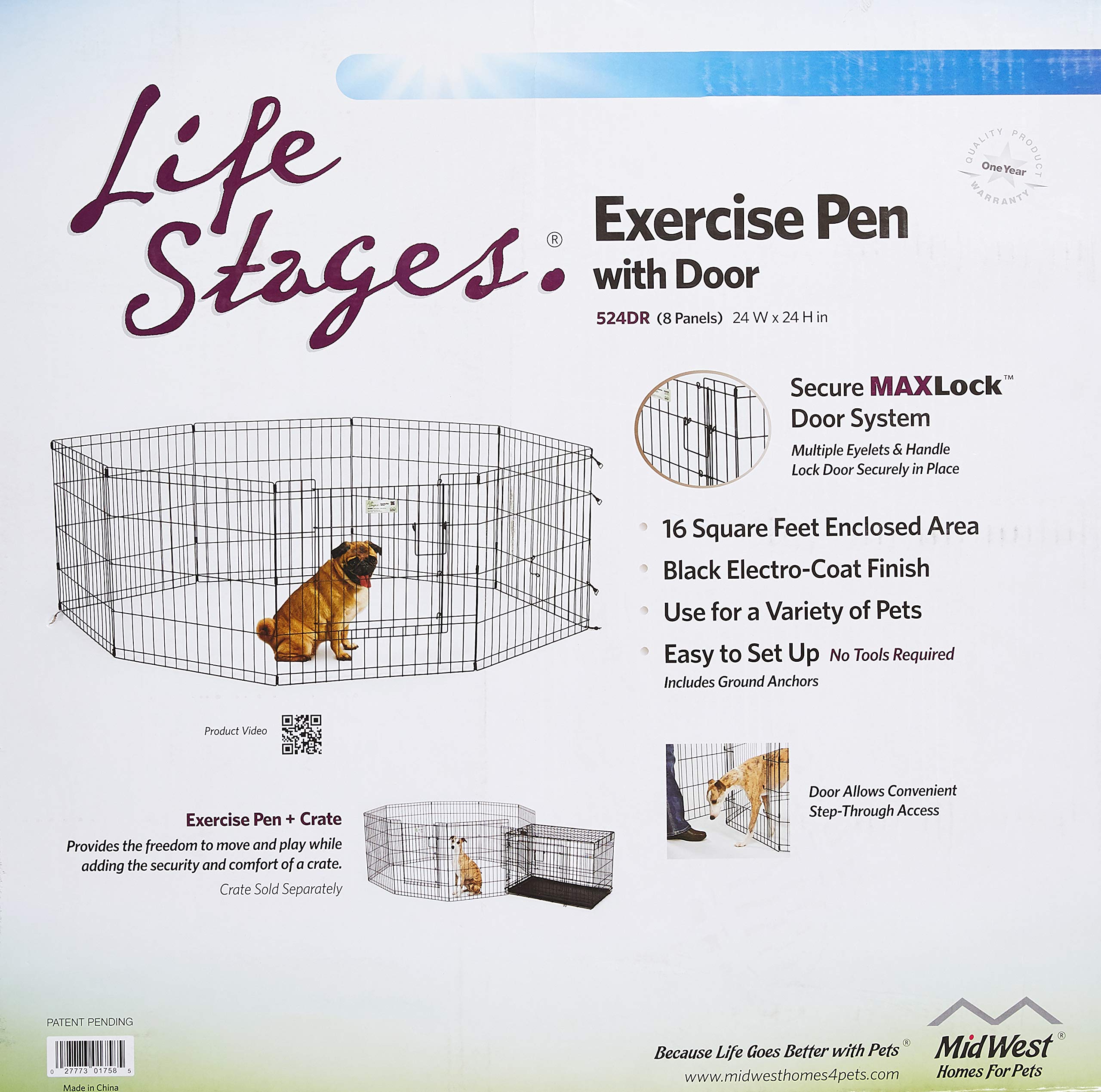 Midwest Contour Metal Exercise Pen for Dogs with Door - Black - 24" Height  