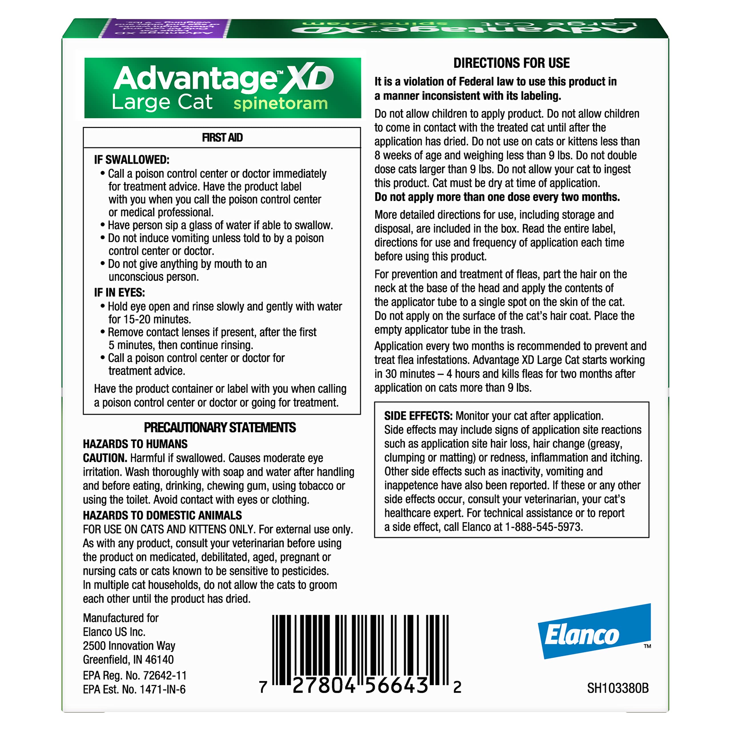 Elanco Advantage XD Extended Large Cat 4-Month 2-Dose Flea and Tick Spot-on Treatment - 9+ Lbs - 2 Pack