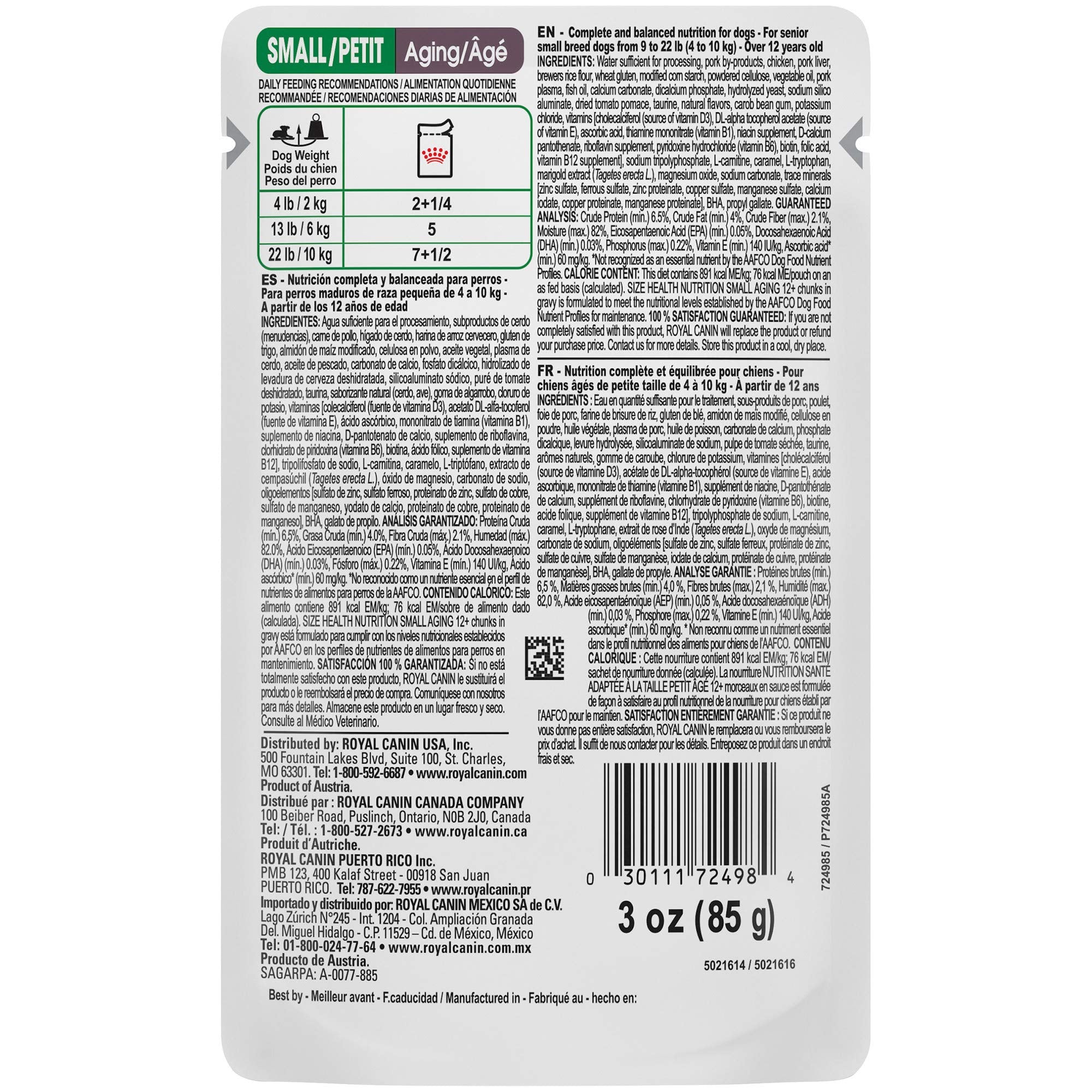 Royal Canin Size Health Nutrition Chunks in Gravy Small-Breed Aging Adult Senior 12+ Wet Dog Food Pouch - 3 Oz - Case of 12  