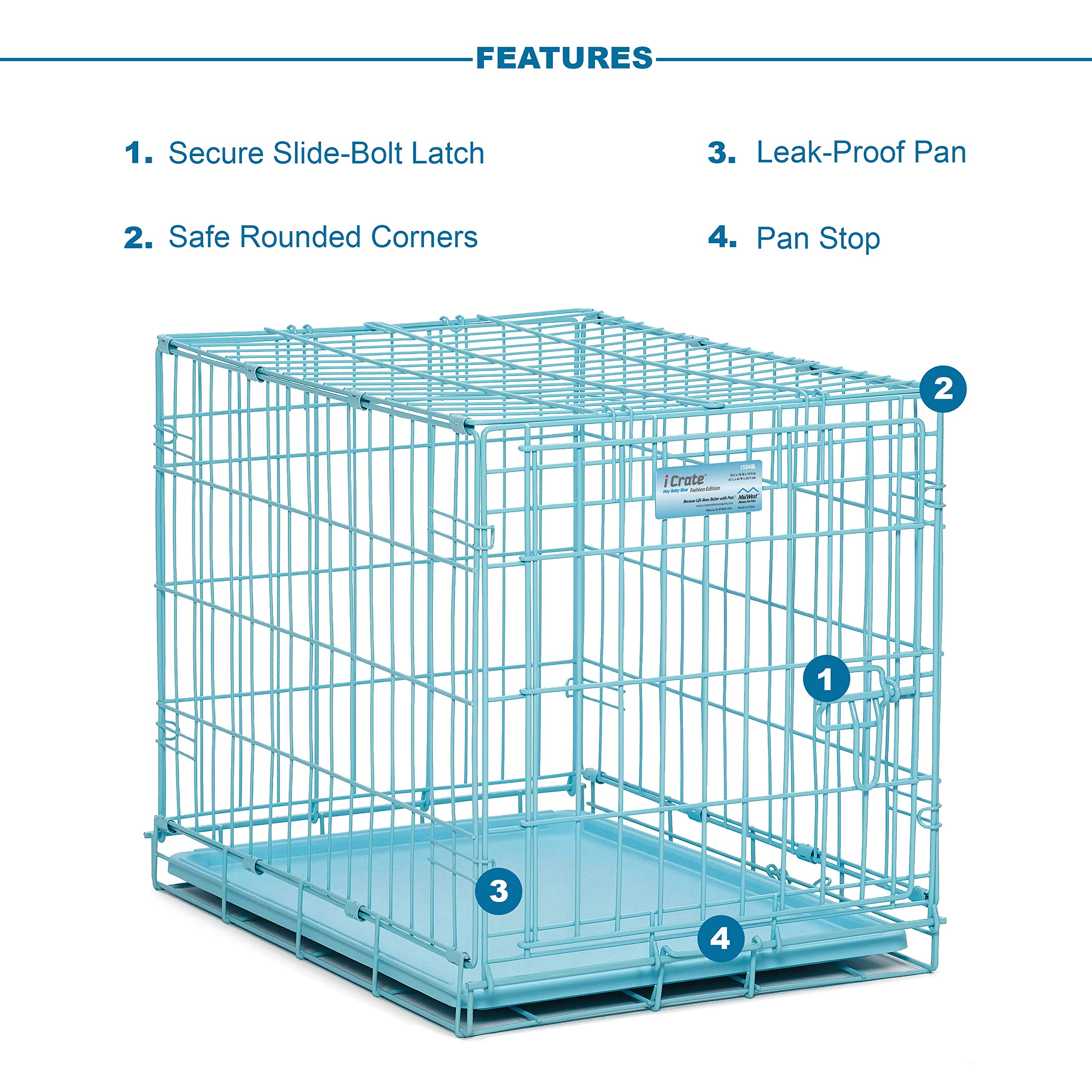 Midwest I-Crate Metal Folding Single Door Crate Carrier - Blue - 24" X 18" X 19" Inches  