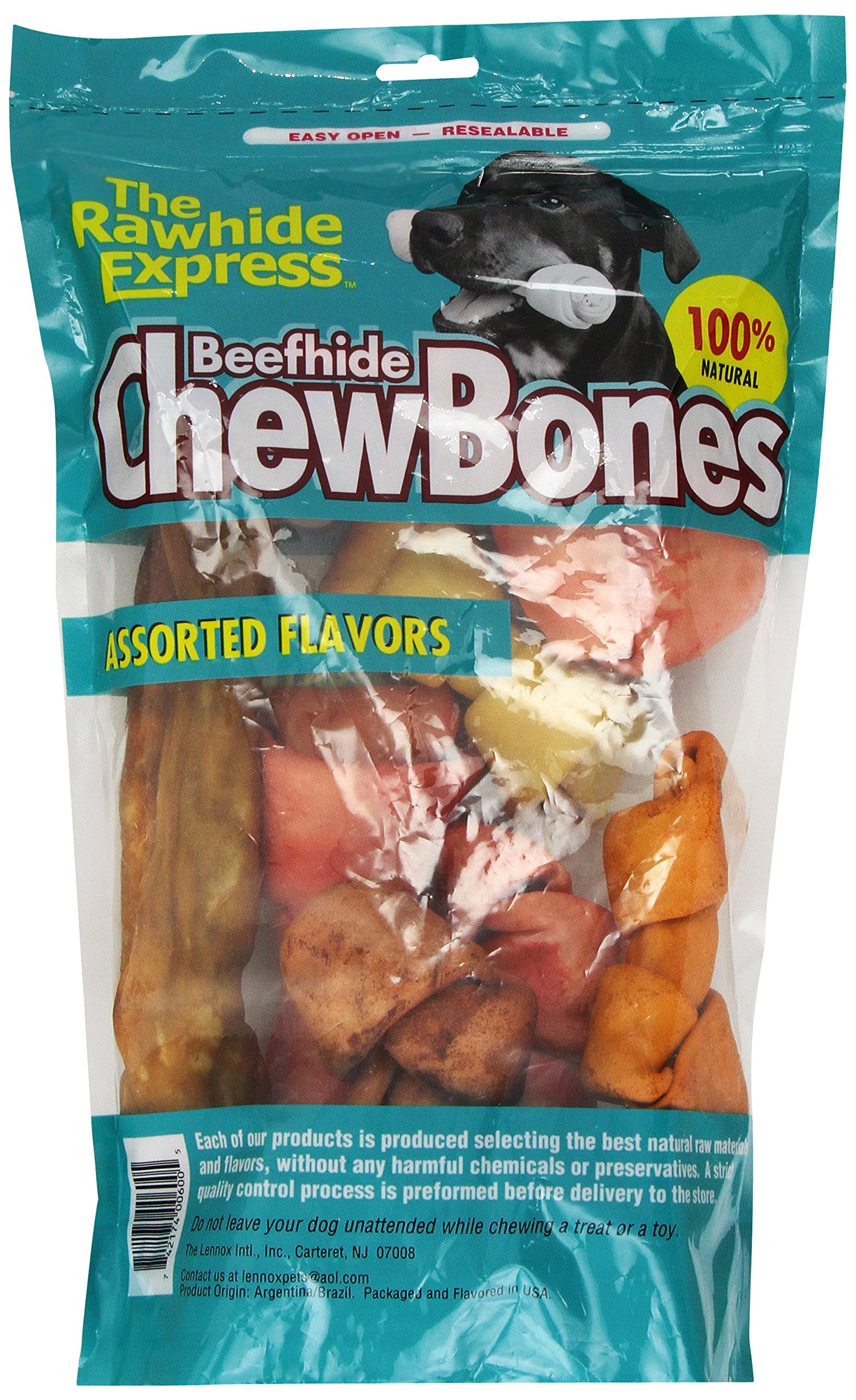 Rawhide Express Beefhide Chew Bones Assorted Flavor Natural Dog Chews - Value Pack - 2 Lbs  