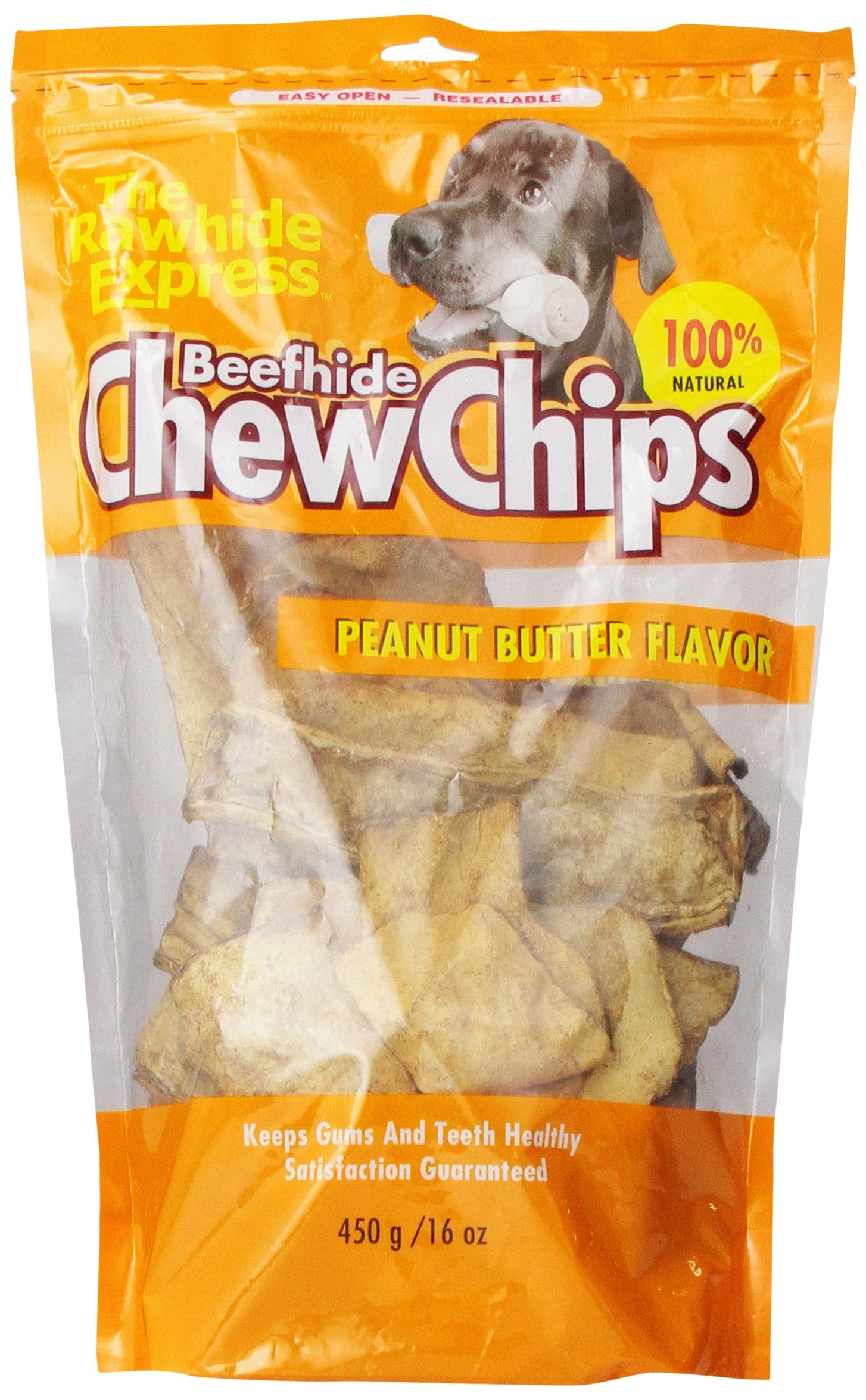 Rawhide Express Beefhide Chew Chips Peanut Butter Flavored Natural Dog Chews - 1 Lb  