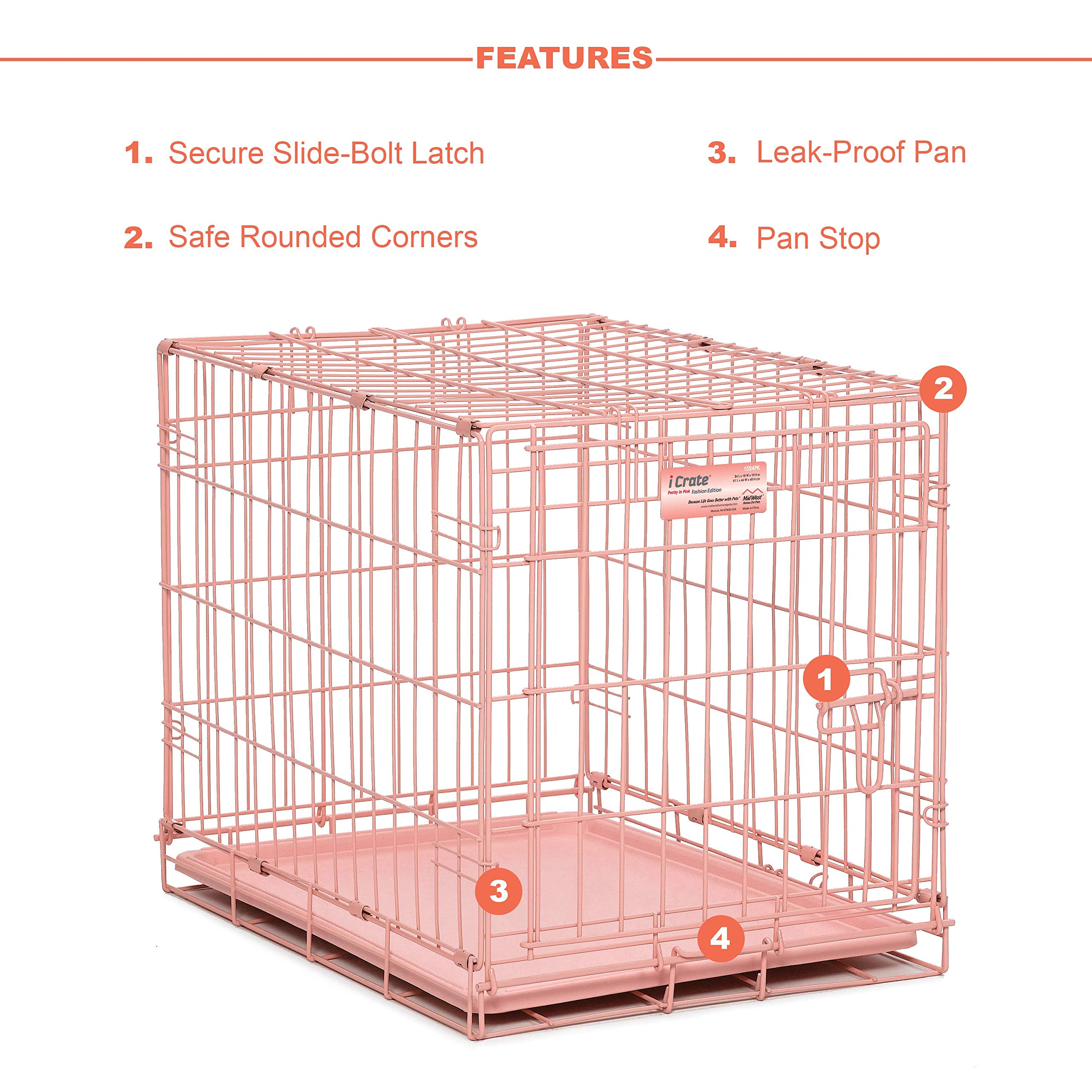 Midwest I-Crate Metal Folding Single Door Crate Carrier - Pink - 24" X 18" X 19" Inches  