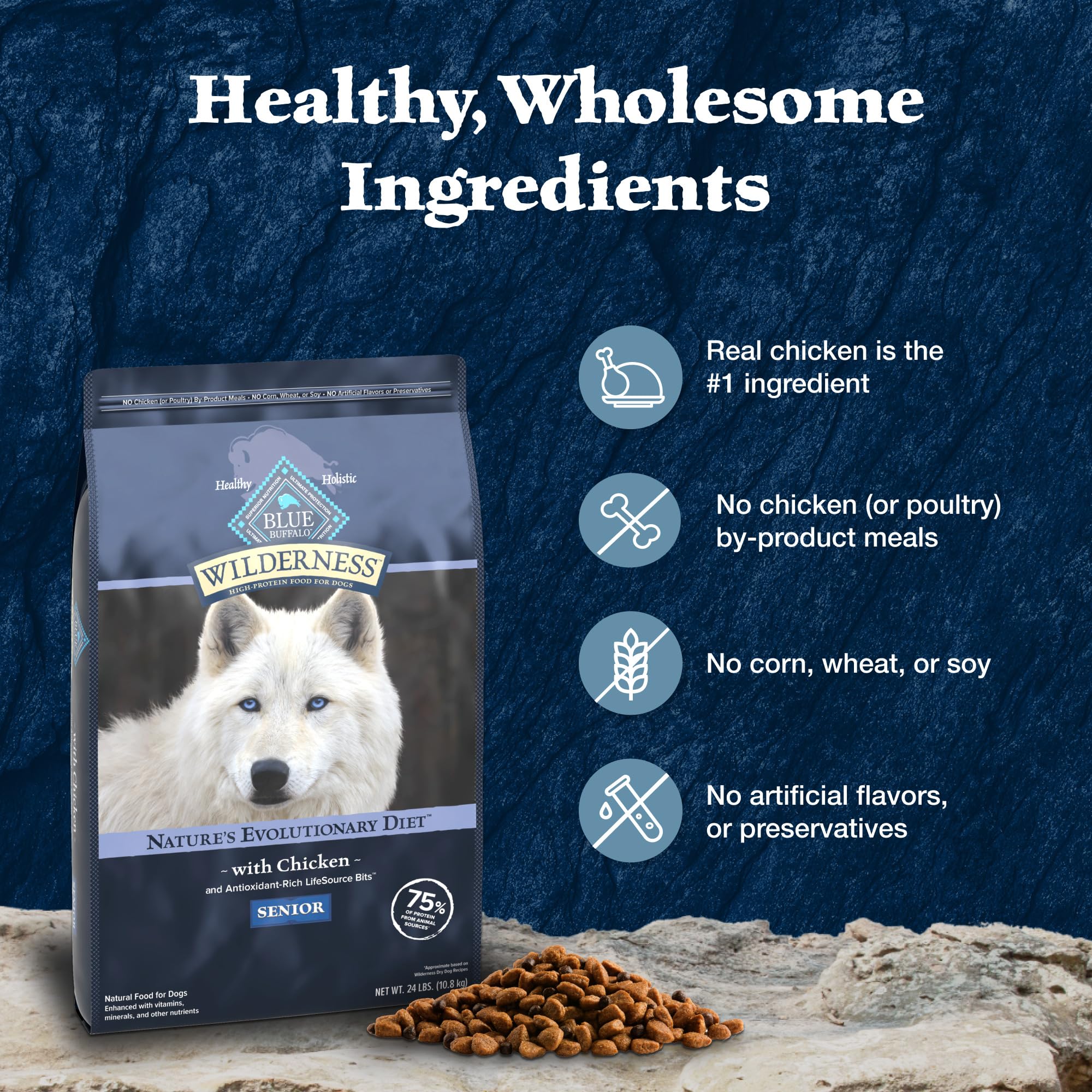 Blue Buffalo Wilderness High-Protein Chicken Senior Dry Dog Food - 24 Lbs  