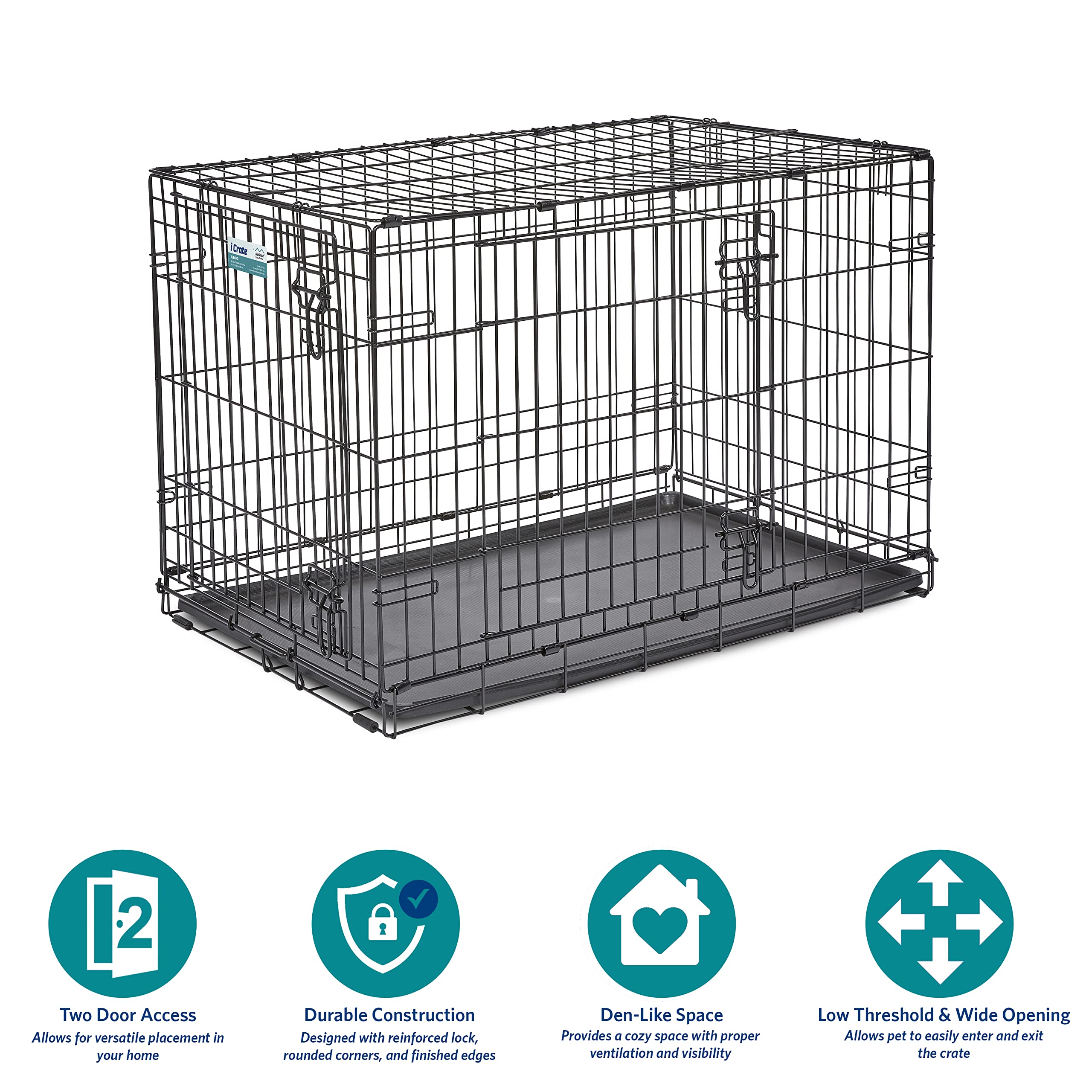 Midwest Lifestages Metal Folding Single Door Dog Crate with Divider - 30" X 21" X 24" Inches  