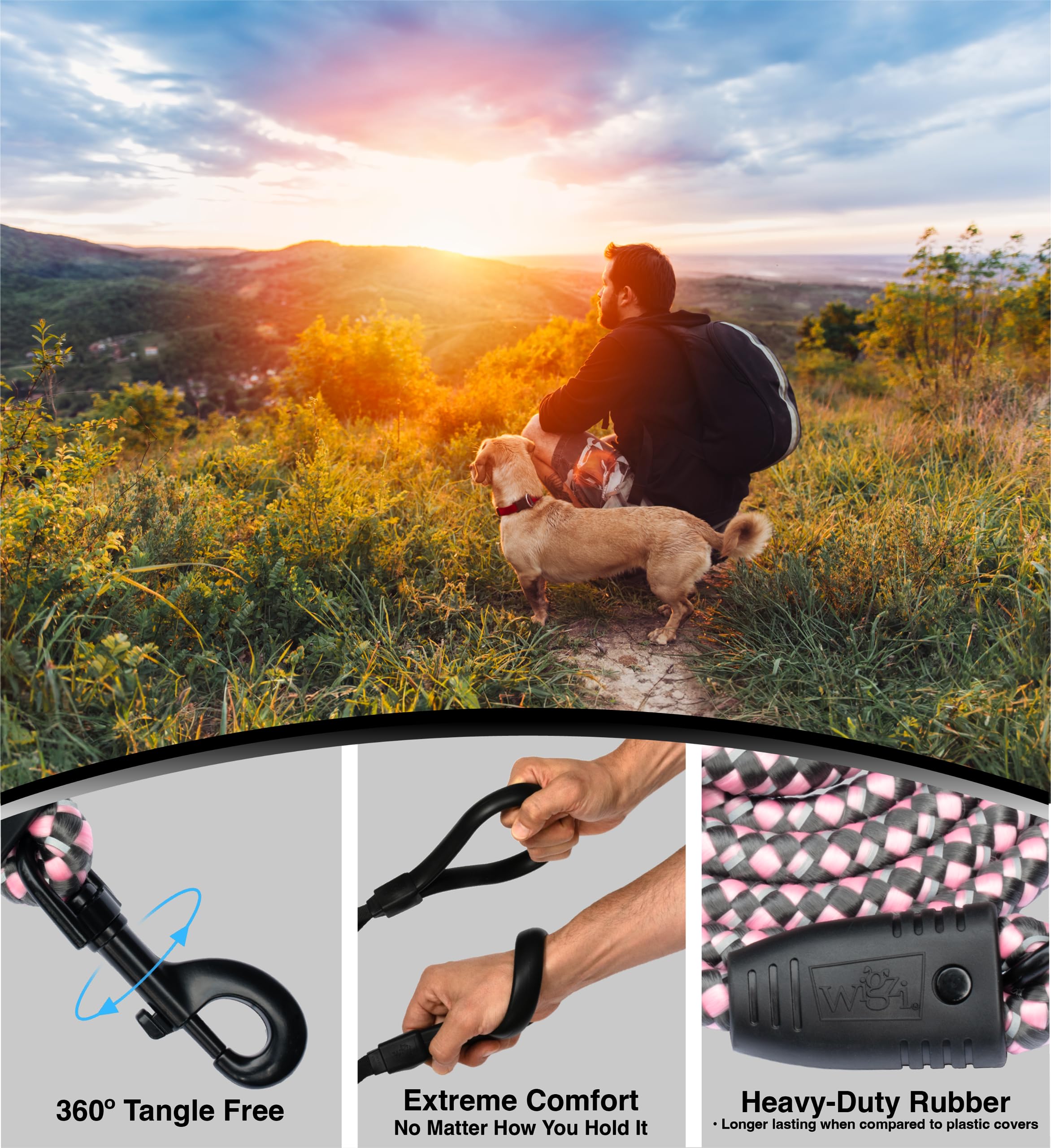 Wigzi Flex Walk Reflective Bungi Cable Dog Leash - Pink - 6 Feet  