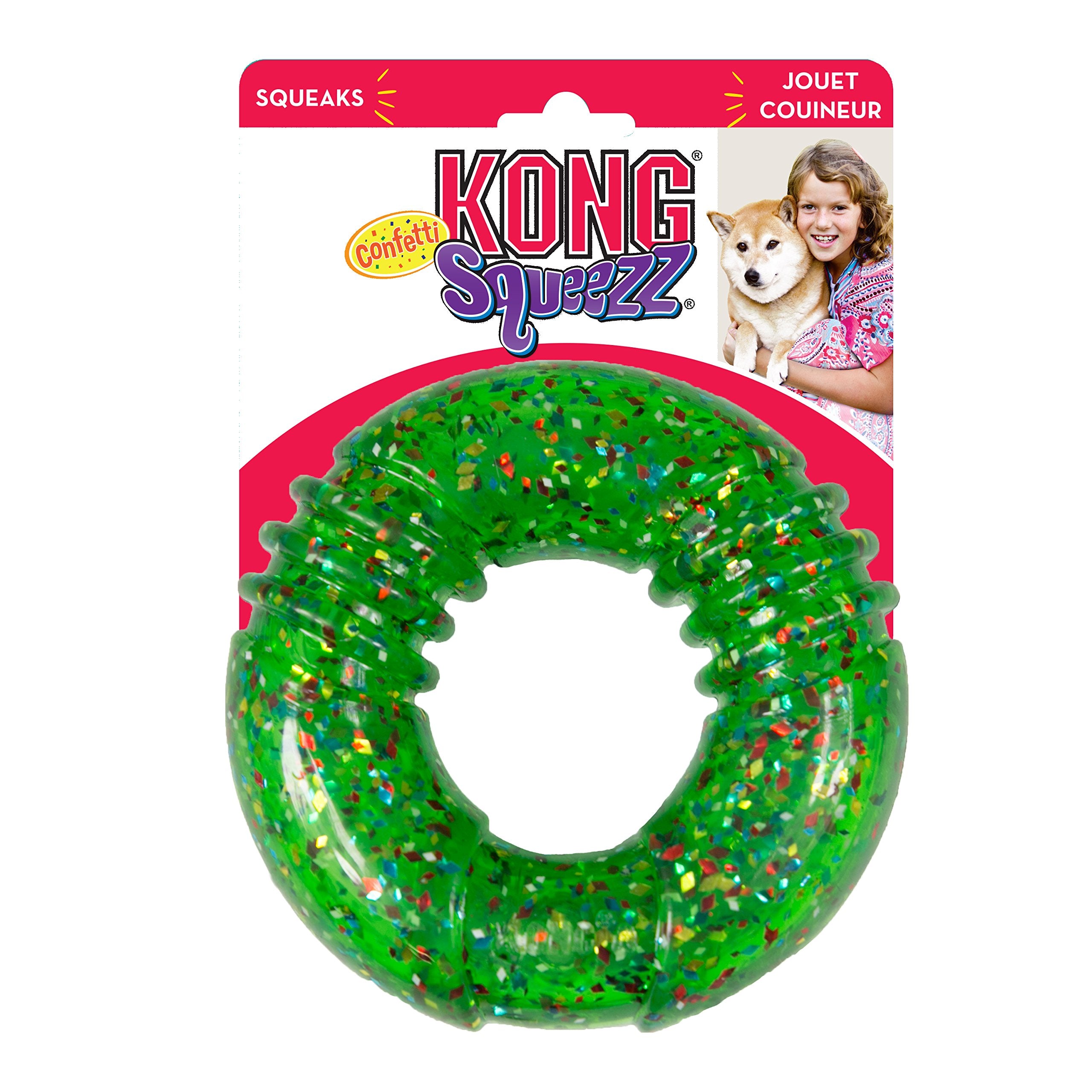 Kong Squeezz Confetti Ring Chew and Squeak Dog Toy - Medium  