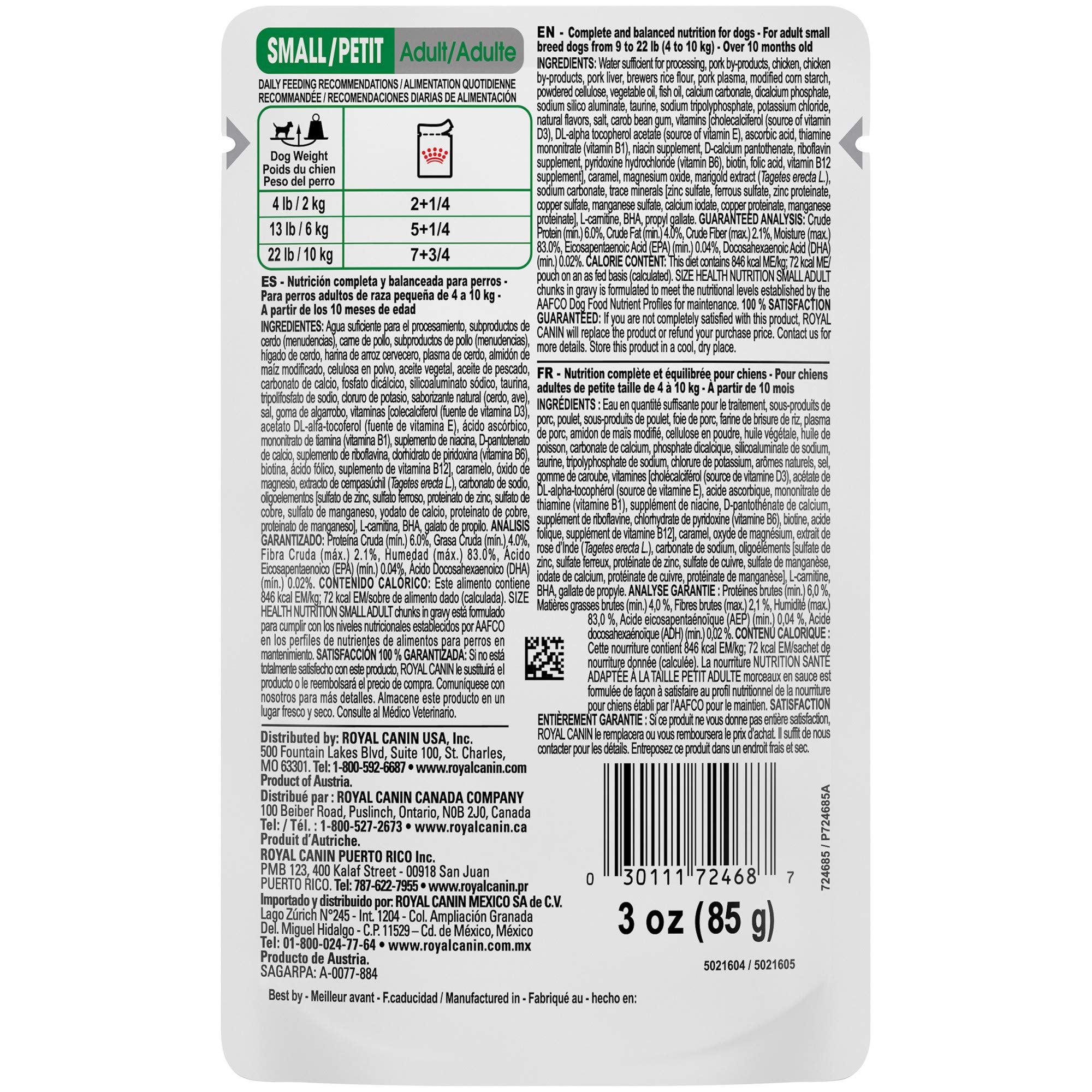 Royal Canin Size Health Hutrition Chunks in Gravy Small-Breed Adult Wet Dog Food Pouch - 3 Oz - Case of 12  