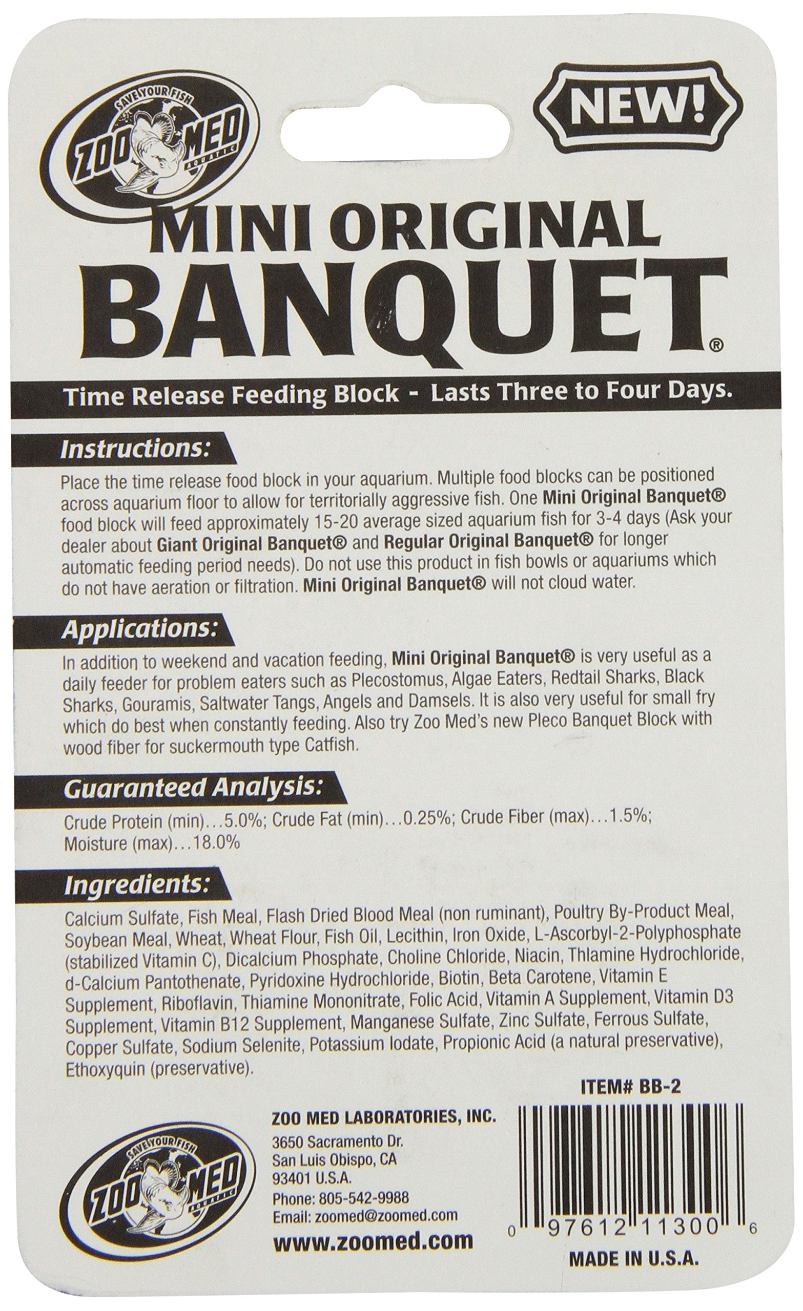 Zoo Med Laboratories Banquet Block Time-Release Saltwater or Freshwater Fish Food - Mini  