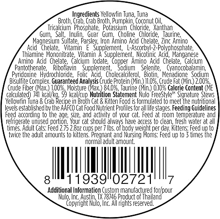 Nulo Freestyle Signature Stews Yellowfun Tuna and Crab Kitten and Adult Wet Cat Food Trays - 2.8 Oz - Case of 24
