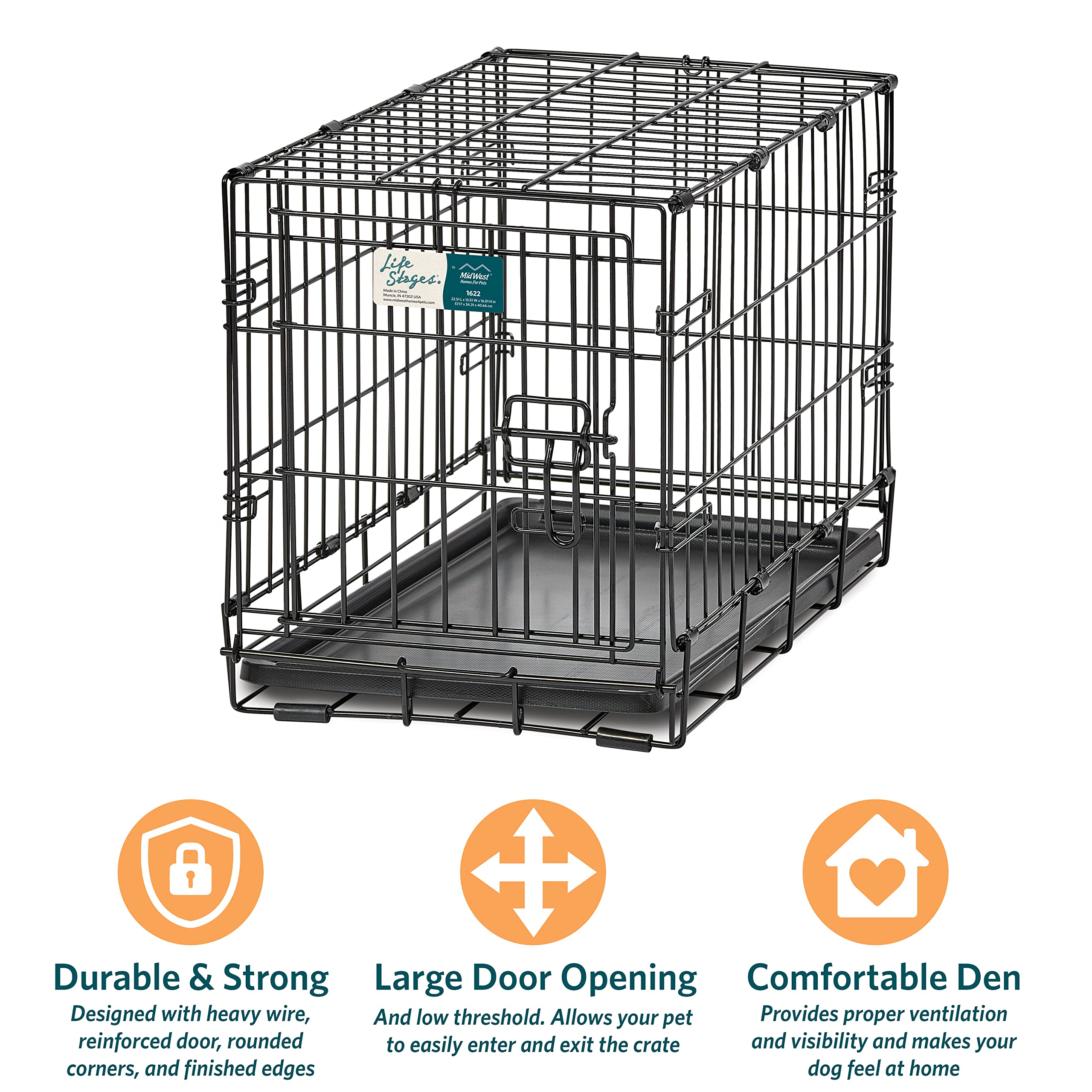 Midwest Lifestages Metal Folding Single Door Dog Crate with Divider - 22