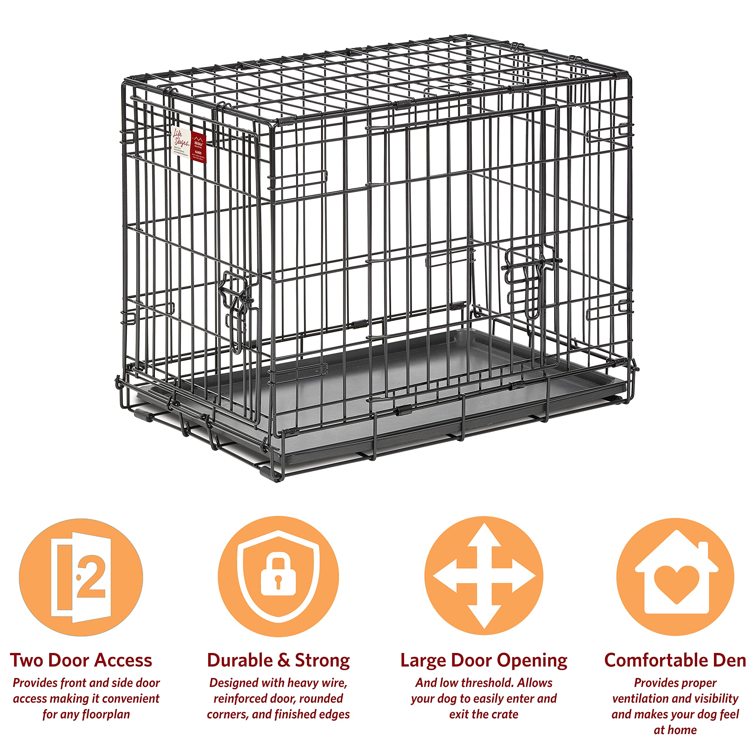 Midwest Lifestages Metal Folding Double Door Dog Crate with Divider - 24