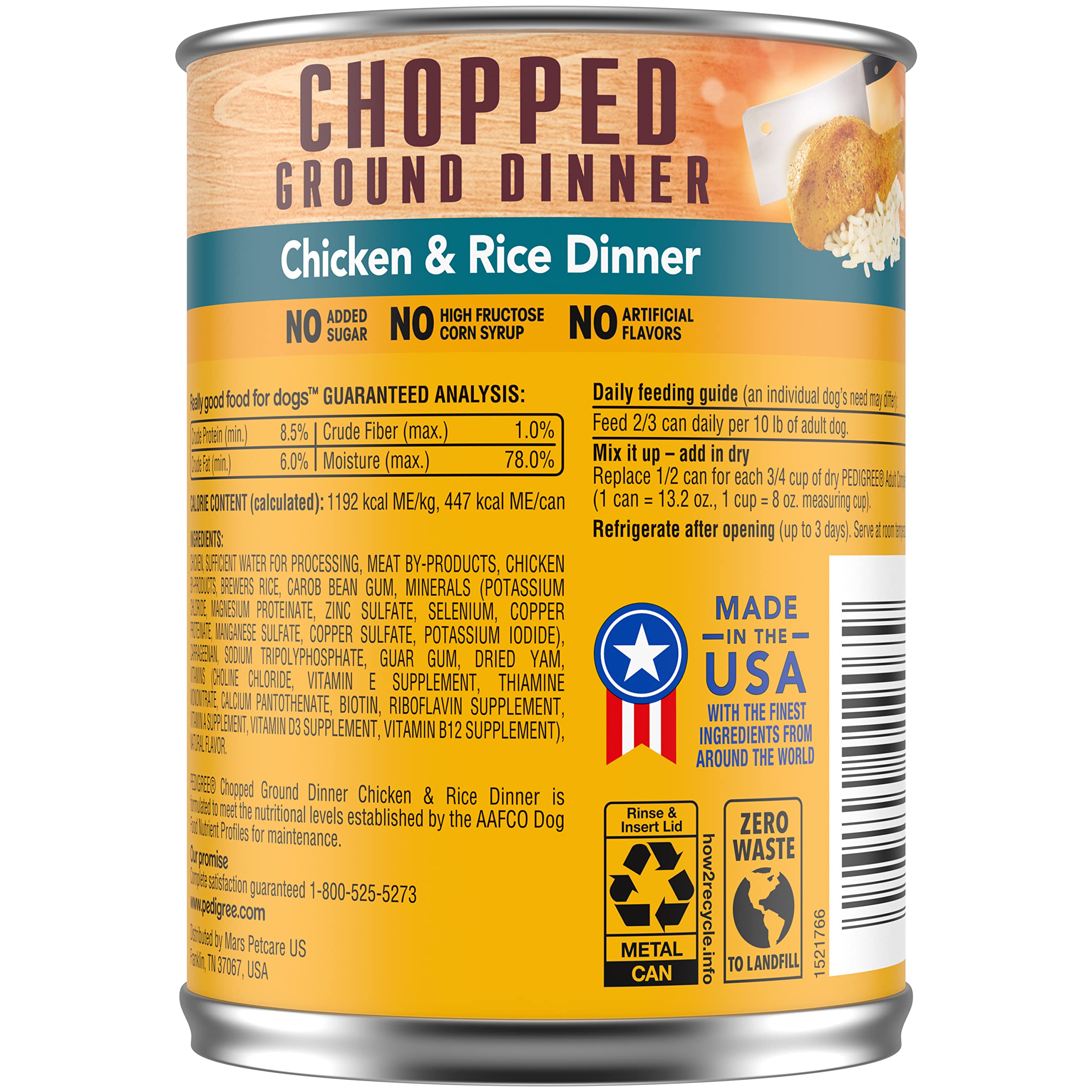 Pedigree Chipped Ground Dinner Chicken and Rice Canned Dog Food - 13.2 Oz - Case of 12  