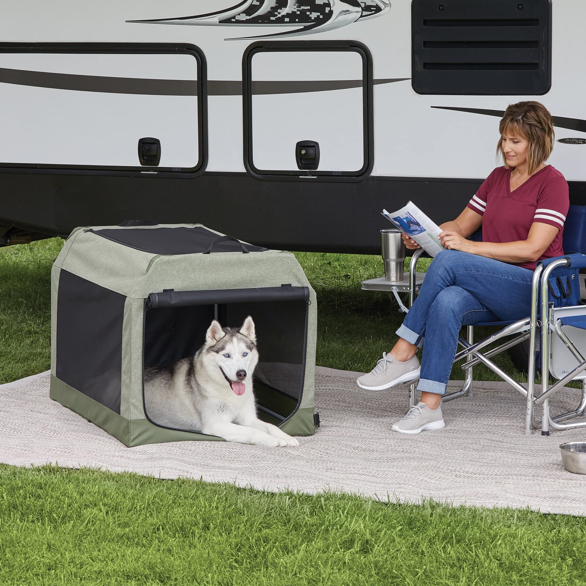 Midwest Canine Camper Pop-Up Tent Soft Folding Dog Crate - Green - 42