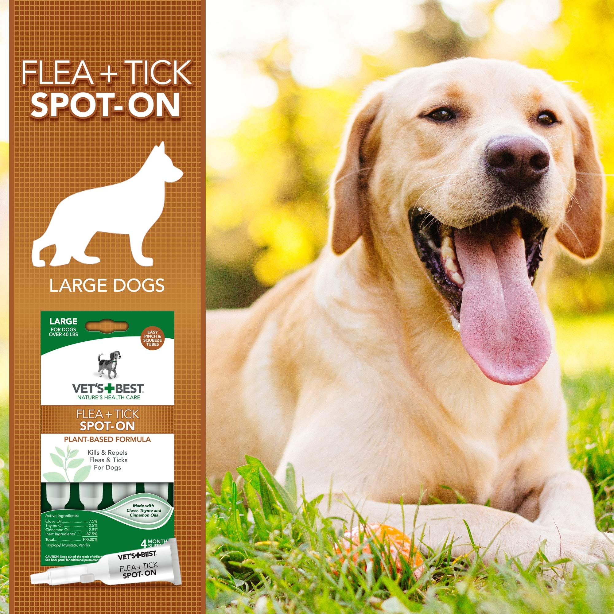 Vet's Best Plant Based Flea and Tick Spot-On Treatment Drops for Dogs - 4.6 ml - Large - 4 Count  