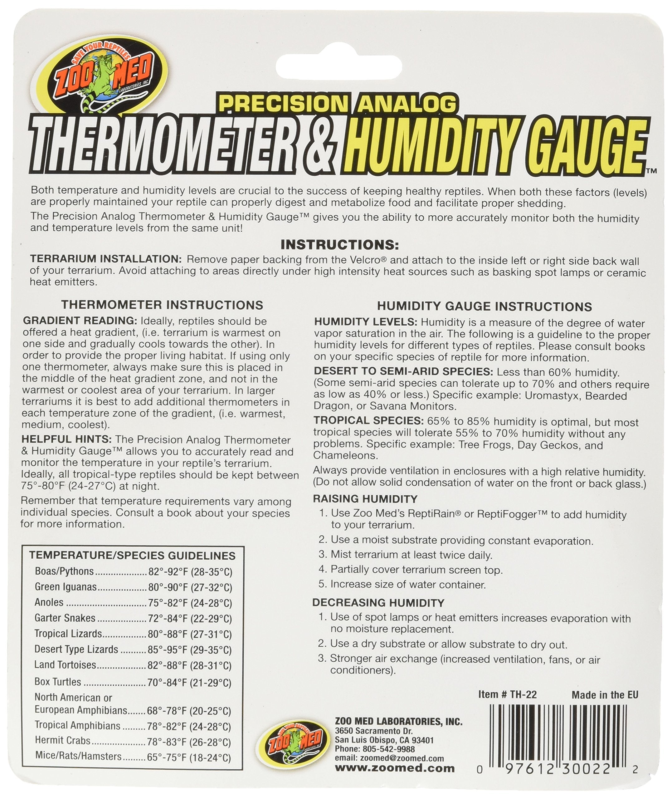 Zoo Med Laboratories Precision Analog Terrarium Thermometer  