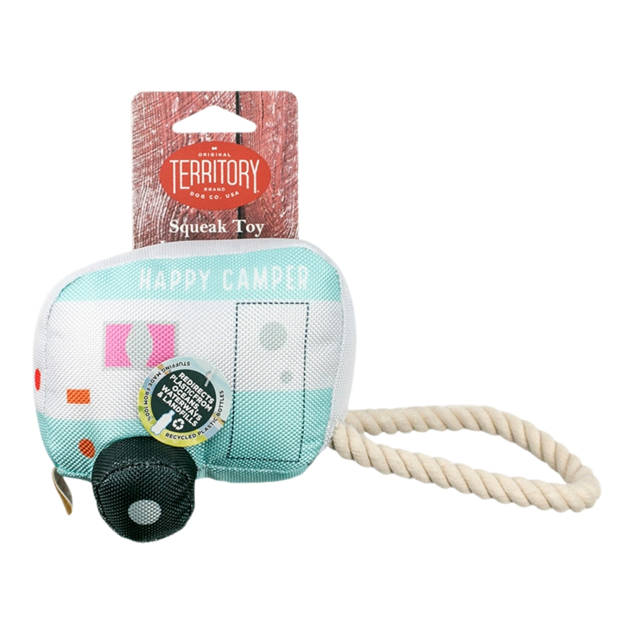 Territory Happy Camper Oxford Nylon and Rope Tug Squeak and Chew Dog Toy - 9 Inches