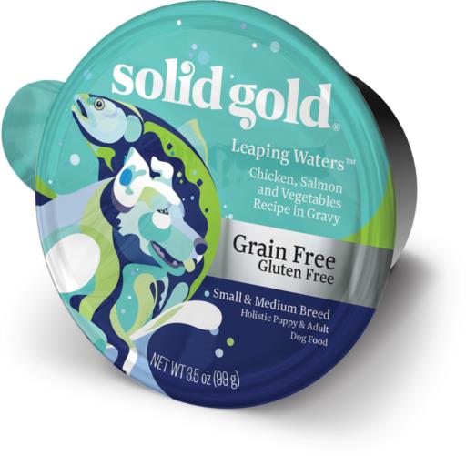 Solid Gold Grain-Free Leaping Waters Chicken Salmon and Veggie in Gravy Small and Medium-Breed Adult and Puppy Wet Dog Food Tray - 3.5 Oz - Case of 12  