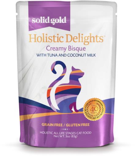 Solid Gold Holistic Delights Grain-Free Creamy Bisque Tuna and Coconut Puree Wet Cat Food Pouch - 3 Oz - Case of 24  