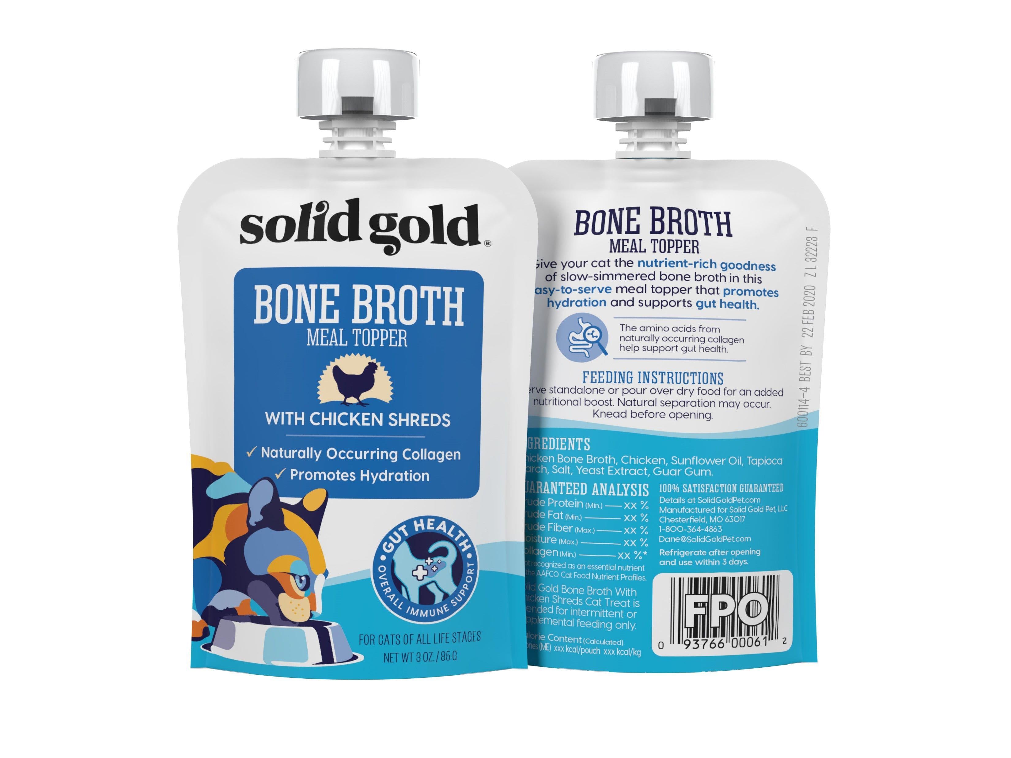 Solid Gold Bone Broth with Chicken Shreds Cat Food Meal Topper Pouch - 3 Oz - Case of 12  